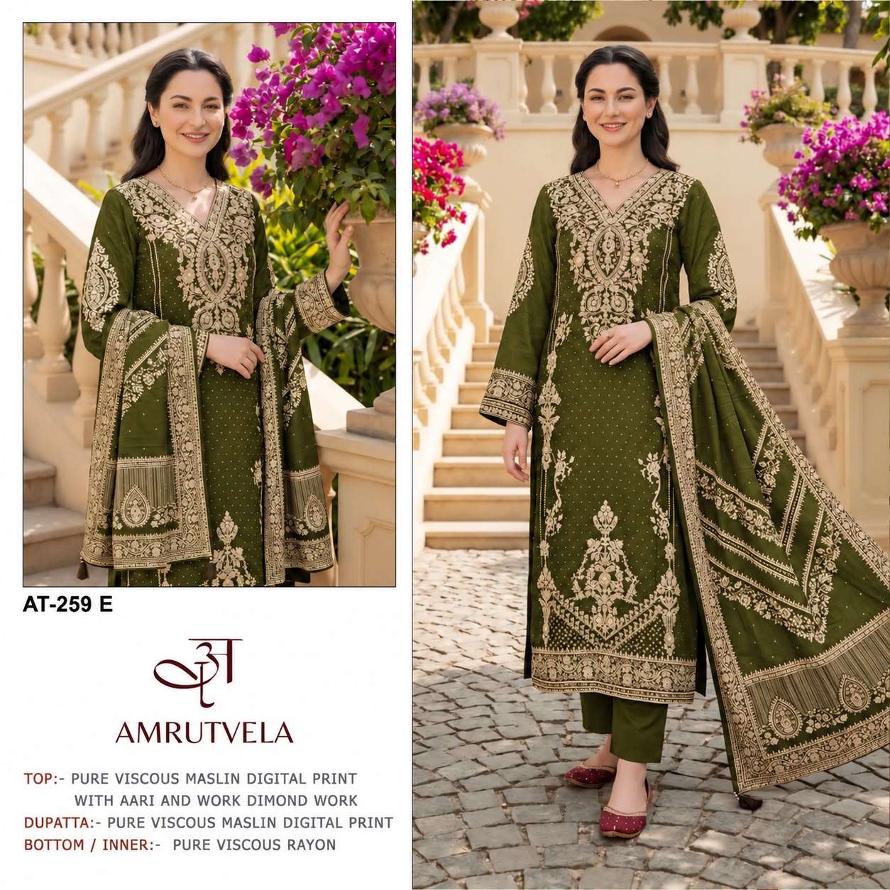 AMRUTVELA AT 259 EF VISCOSE DIGITAL PRINT WITH DESIGNER WORK SUIT