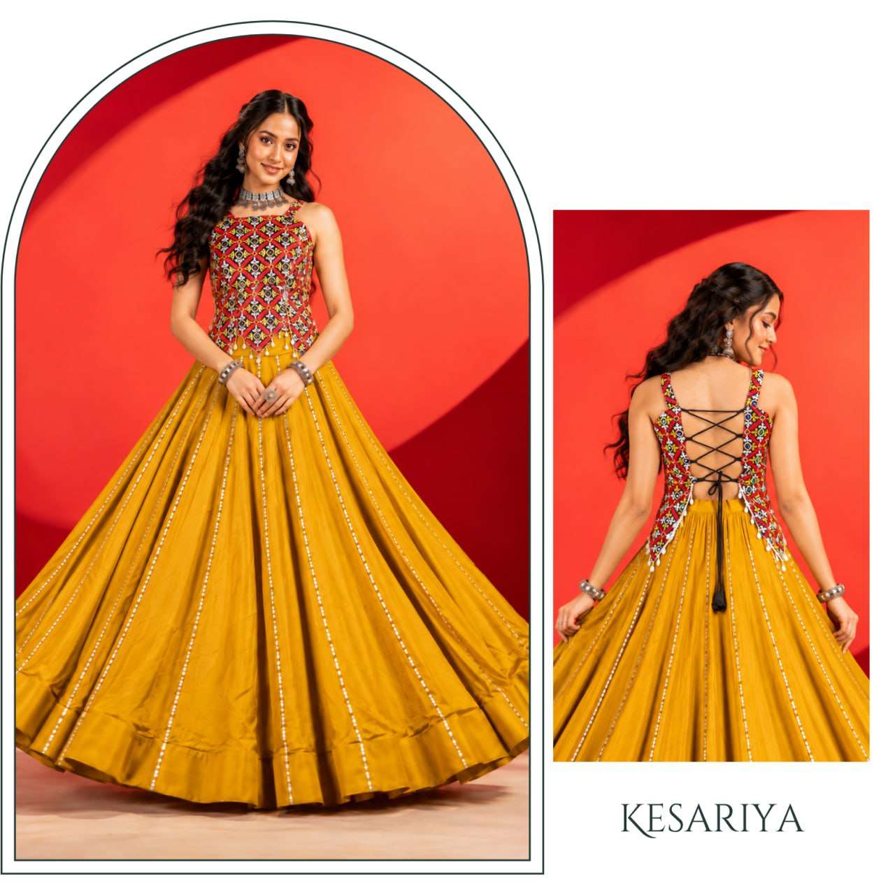 BANDHANI PALACE KESARIYA COTTON DESIGNER WORK NAVRATRI WEAR LEHENGA CHOLI 