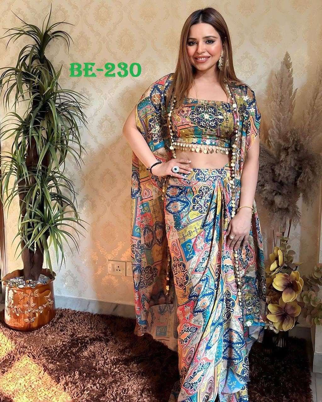 BE 230 FANCY WESTERN STYLE SILK PRINTED KOTI  BLOUSE WITH WESTERN BOTTOM SET