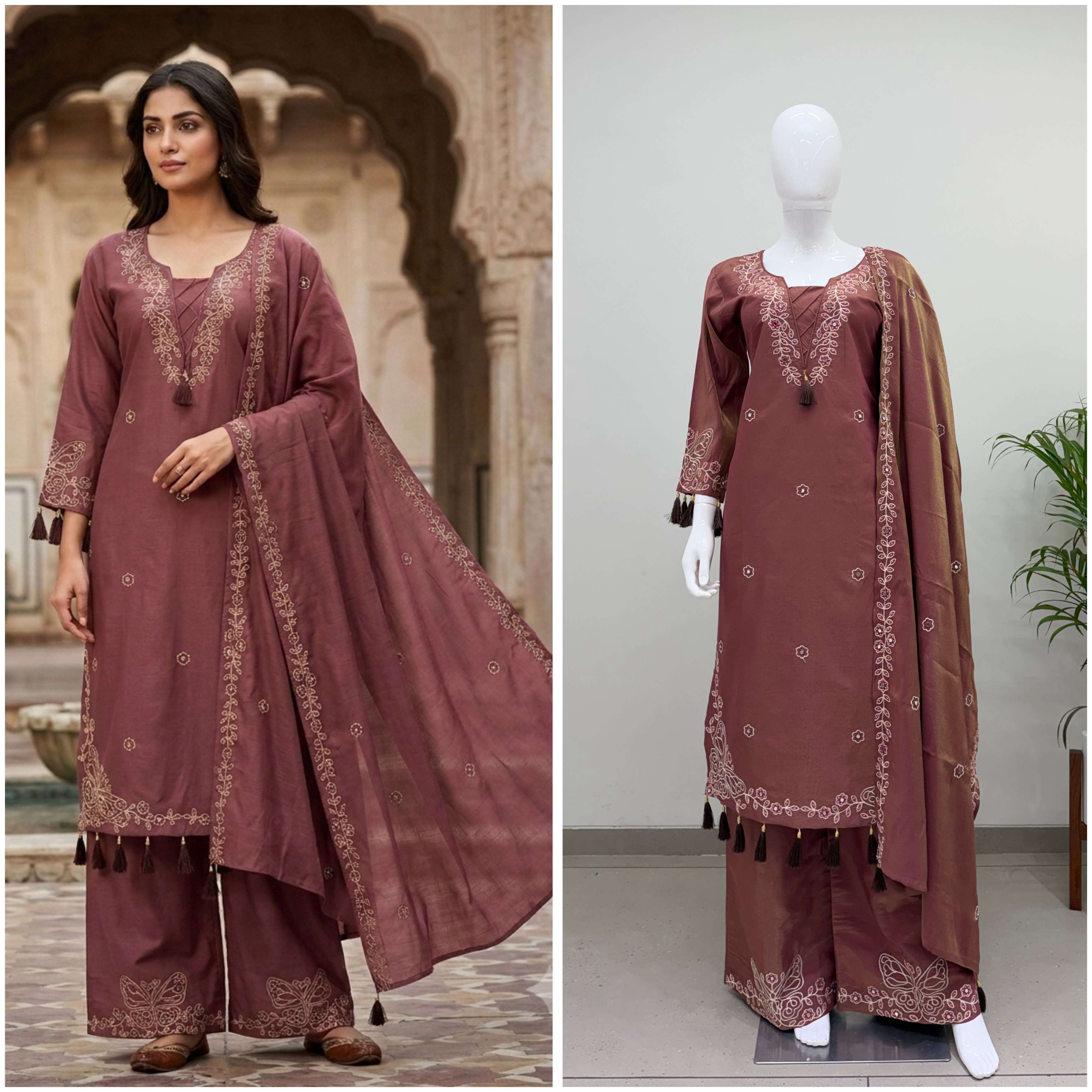BE 513 DESIGNER MIRROR EMBROIDERED WORKED TOP PANT WITH DUPATTA SET