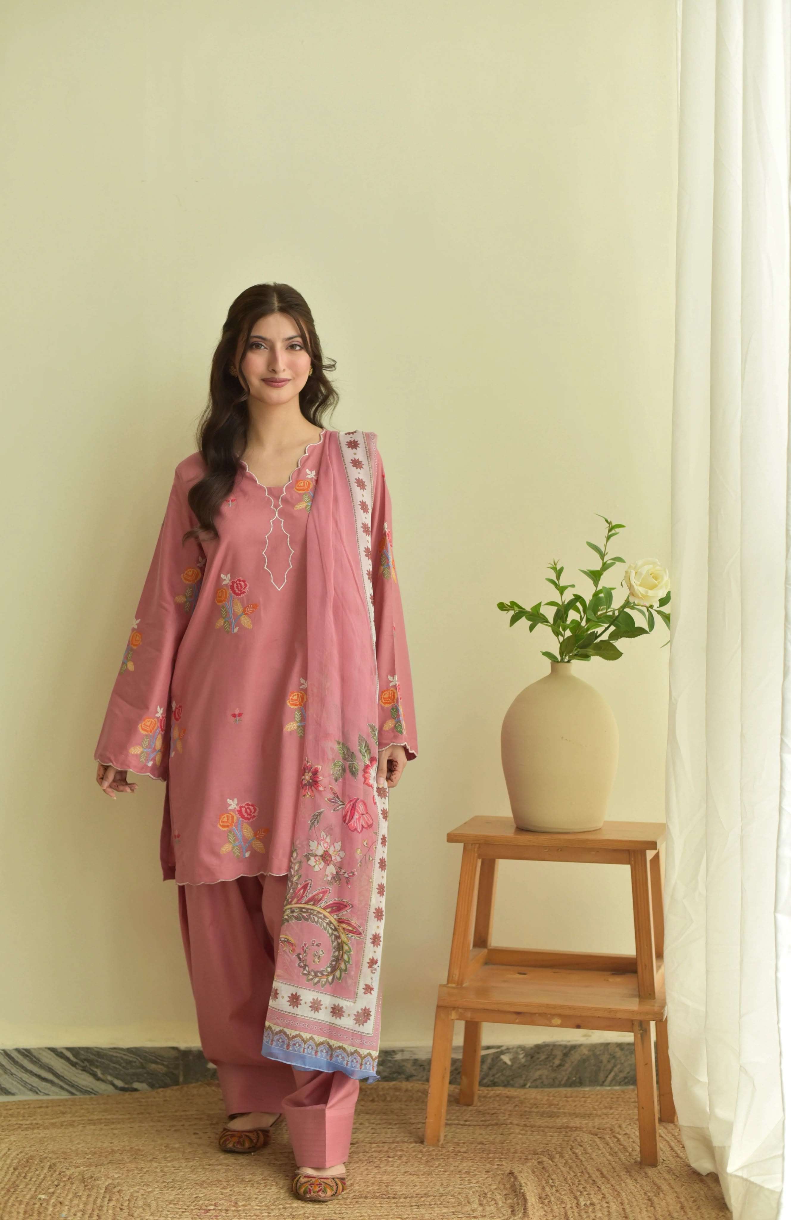 BE 514 CHANDERI SILK BEAUTIFUL DESIGNERDESIGNER LOOK TOP PLAZZO AND DUPATTA SET