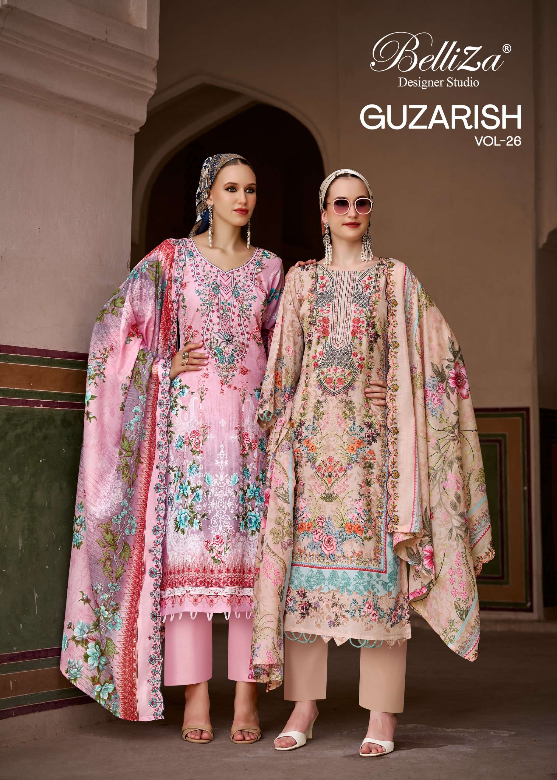 BELLIZA DESIGNER STUDIO GUZARISH VOL 26 COTTON DIGITAL PRINTS WITH EMBROIDERY WORKS SUIT