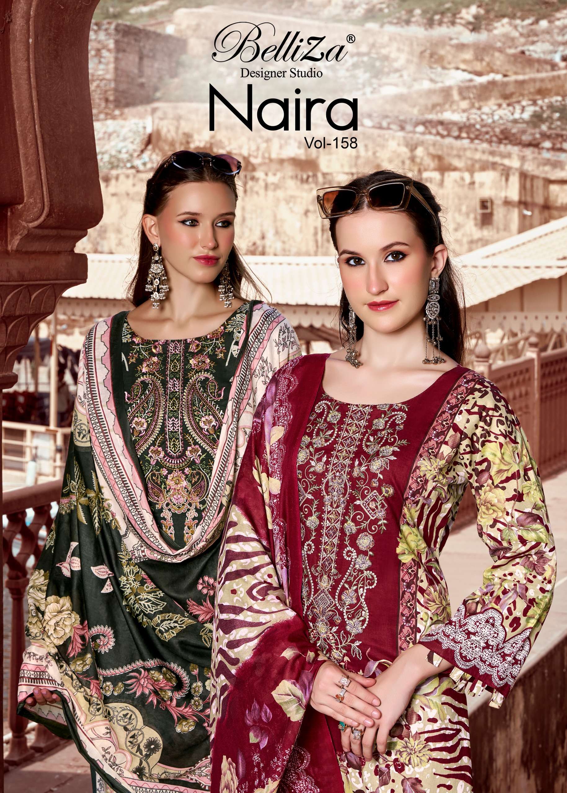 BELLIZA DESIGNER STUDIO NAIRA VOL 158 COTTON DIGITAL PRINTS WITH FANCY EMBROIDERIES WORK SUIT