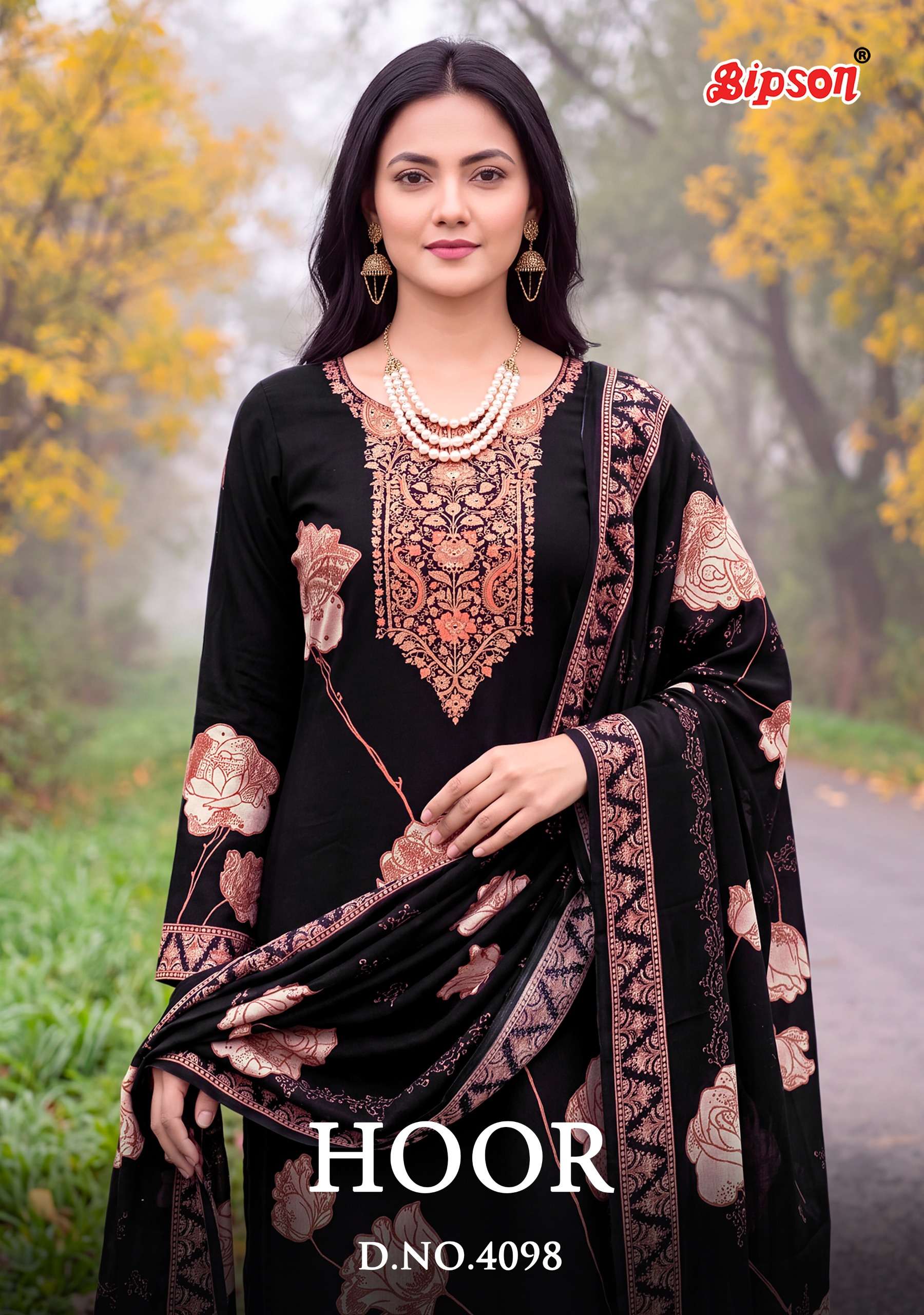 BIPSON PRINTS HOOR 4098 VISCOSE PASHMINA DIGITAL PRINT WITH HAND WORK SUIT