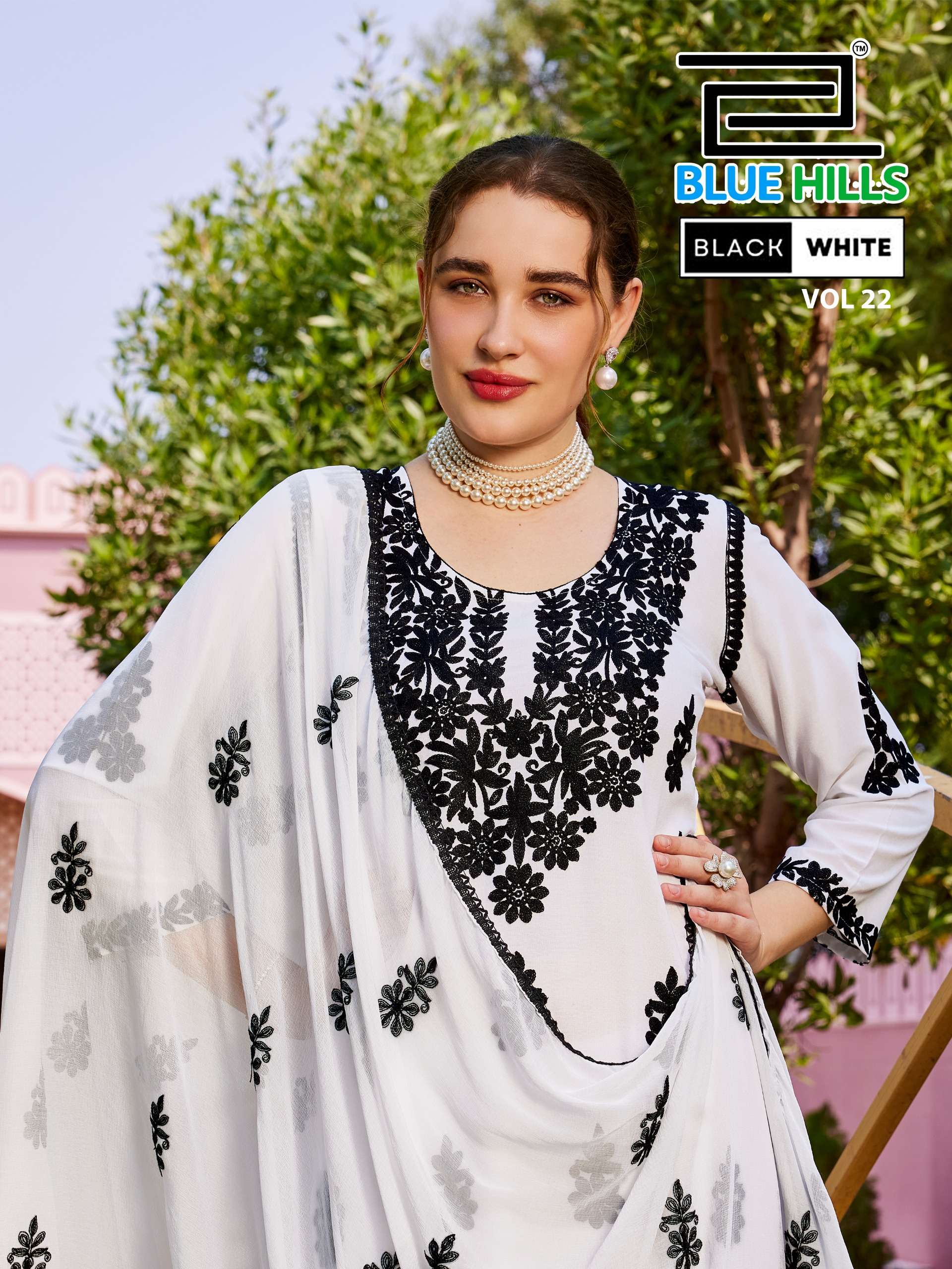 BLUE HILLS BLACK AND WHITE VOL 22 RAYON FANCY WORKS LADIES 3PCS SET COLLECTION 
