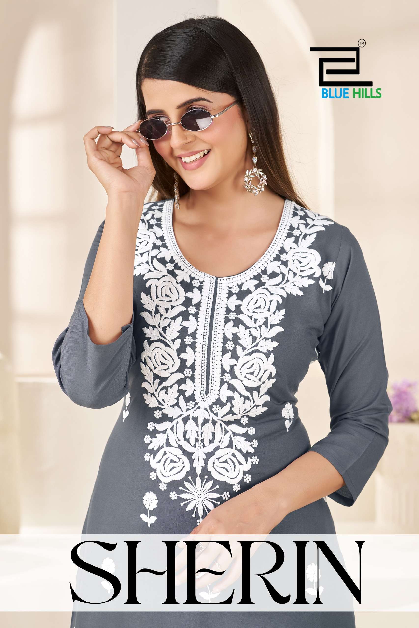 BLUE HILLS SHERIN RAYON FANCY WORKS LADIES KURTI WITH PLAZZO PAIR 