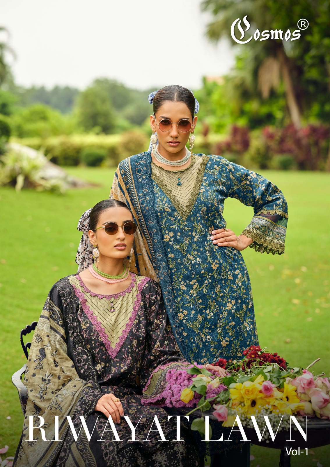 COSMOS FASHION RIWAYAT VOL 1 LAWN COTTON CHIKANKARI EMBROIDERY DESIGNER WORK SUIT