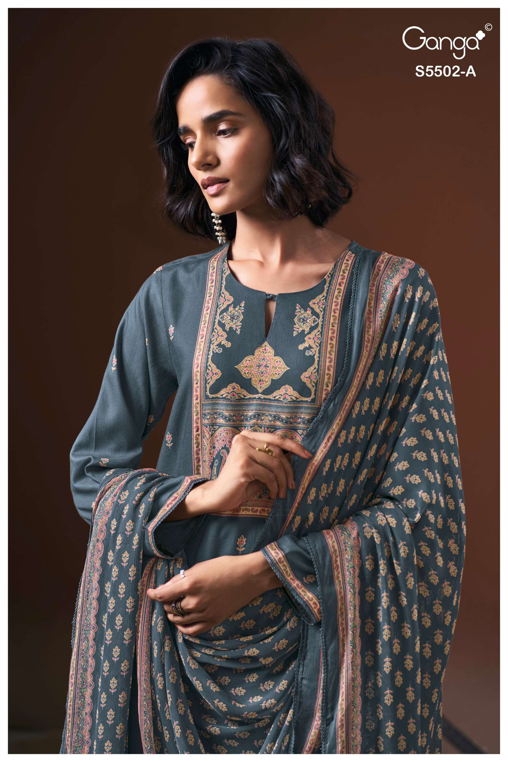 GANGA GAEVA 5502 PASHMINA EMBROIDERY DESIGNER WORK TRADITIONAL WEAR LOOK LADIES SUIT 