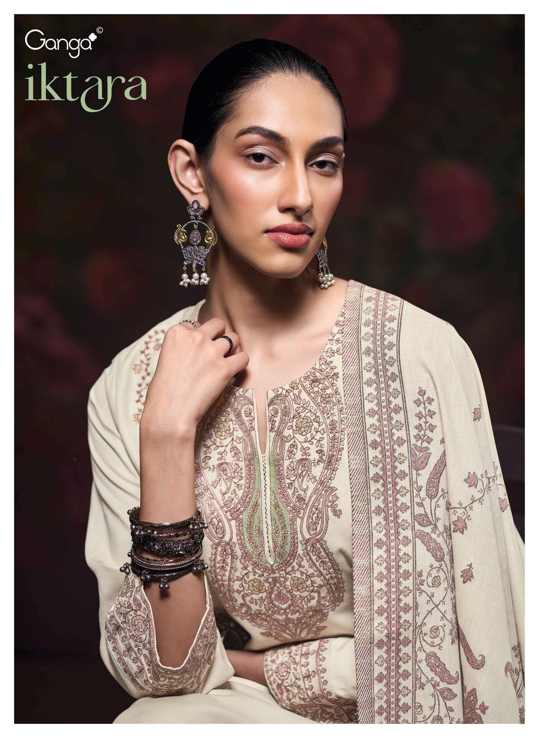 GANGA IKTARA PASHMINA EMBROIDERY DESIGNER WORK TRADITIONAL WEAR SUIT