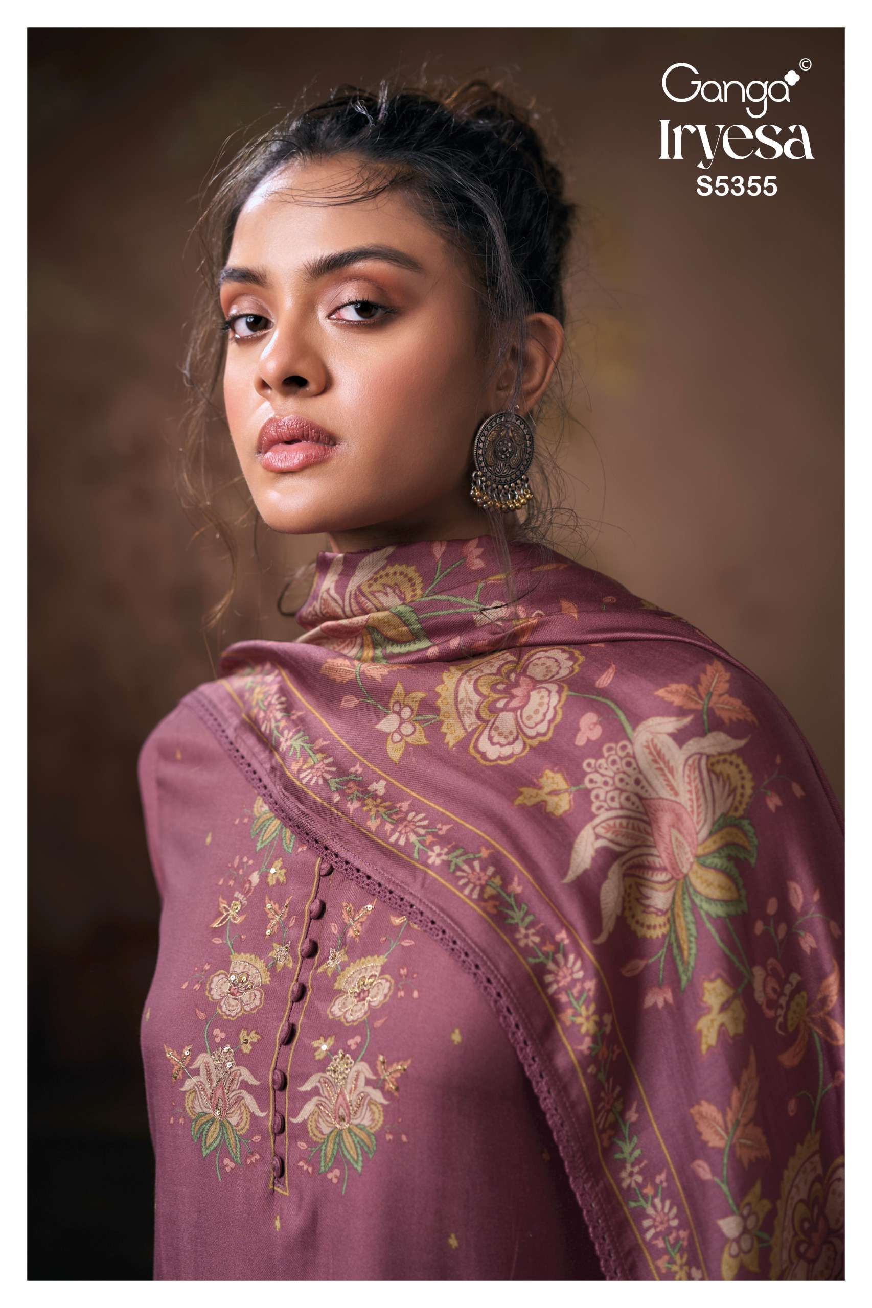 GANGA IRYESA 5355 WOOL PASHMINA PRINTED WITH EMBROIDERY WORK SUIT