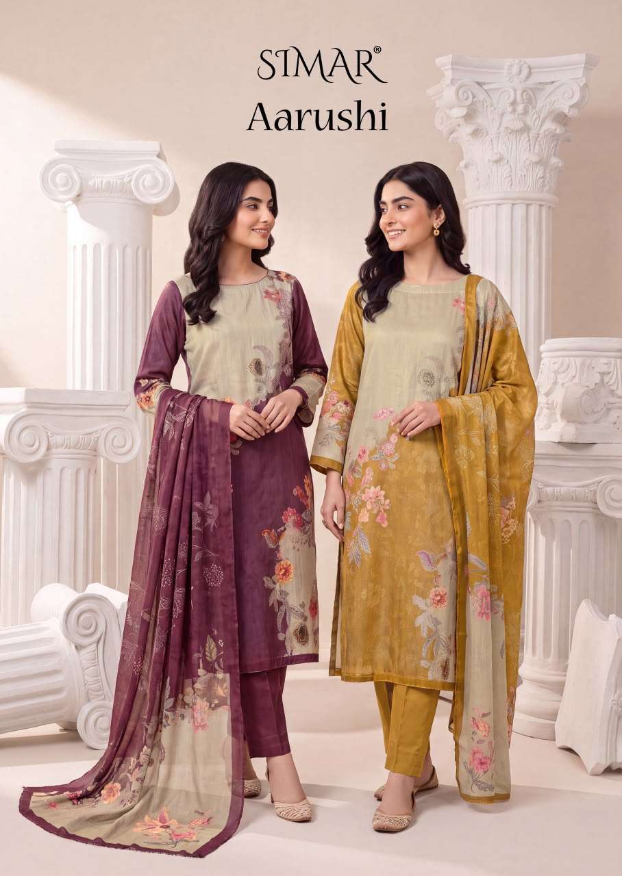 GLOSSY SIMAR AARUSHI PASHMINA DIGITAL PRINT WITH HAND WORK SUIT