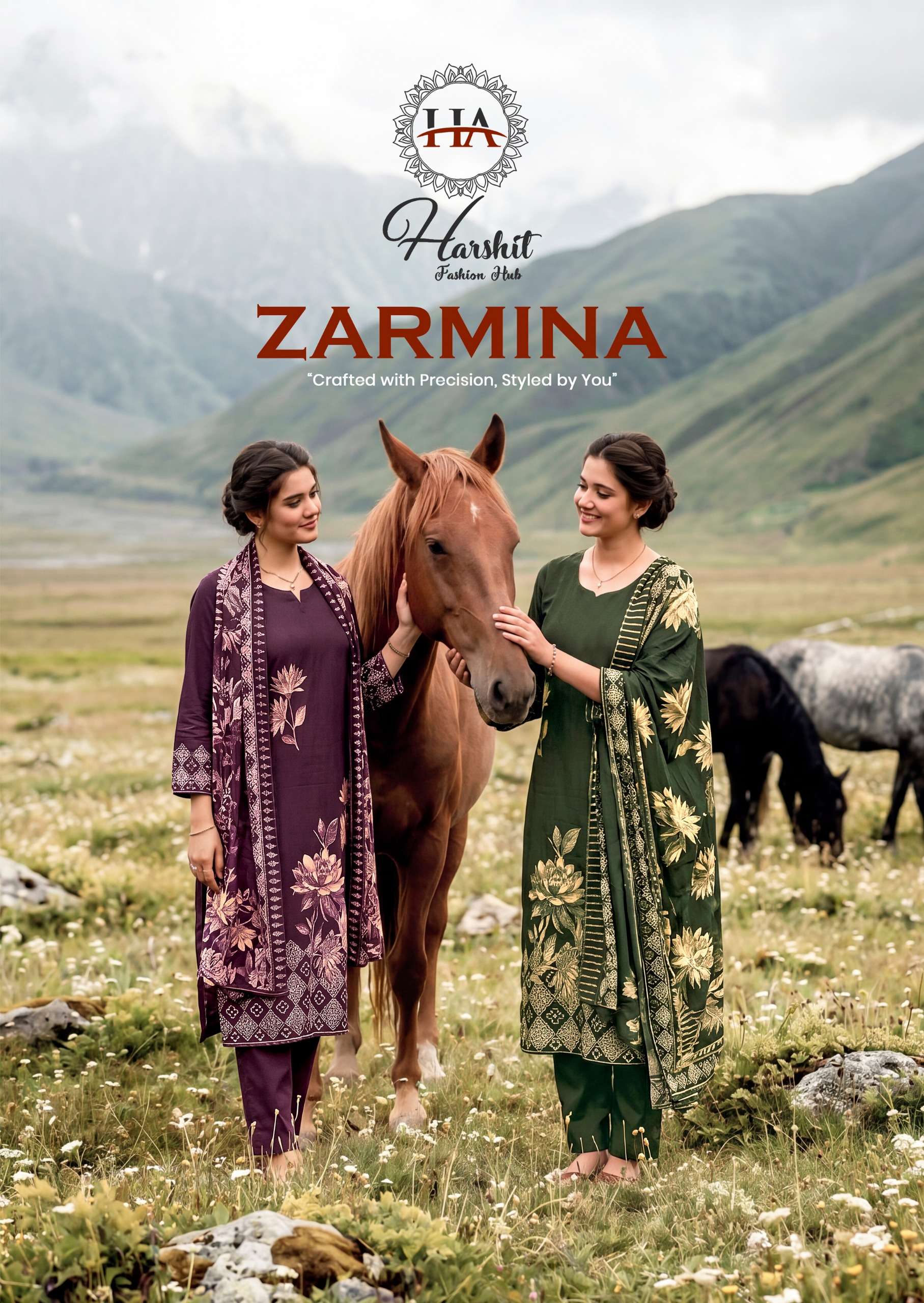 HARSHIT FASHION HUB ZARMINA JAM COTTON PRINT WITH FANCY WORK SUIT