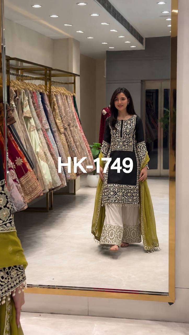 HK 1749 CREPE SILK HEAVY EMBROIDERD DESIGNER PAKISTANI STYLE SUIT 