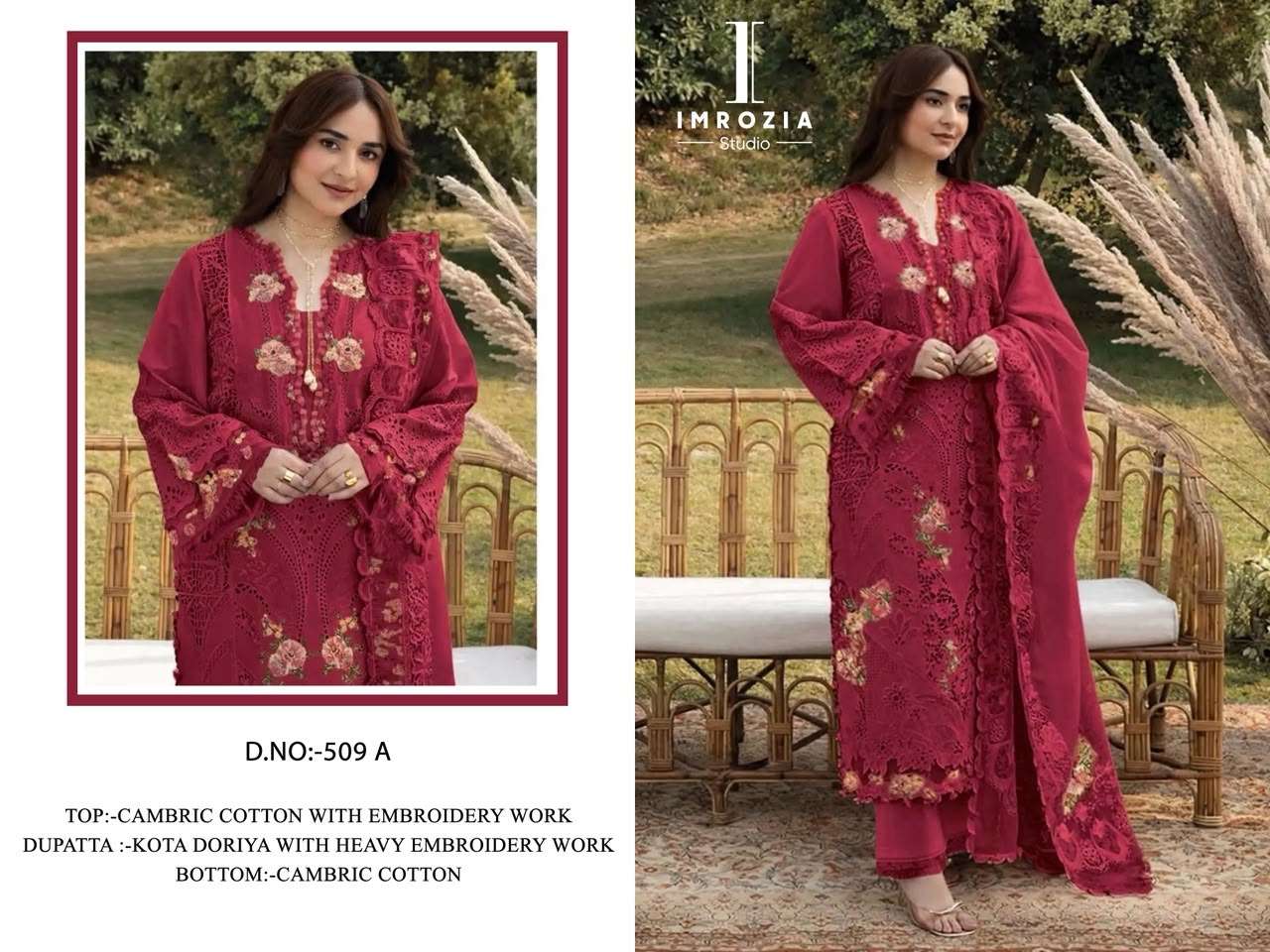 IMROZIA STUDIO D NO 509  COTTON WITH EMBROIDERY WORKS PAKISTANI SUIT