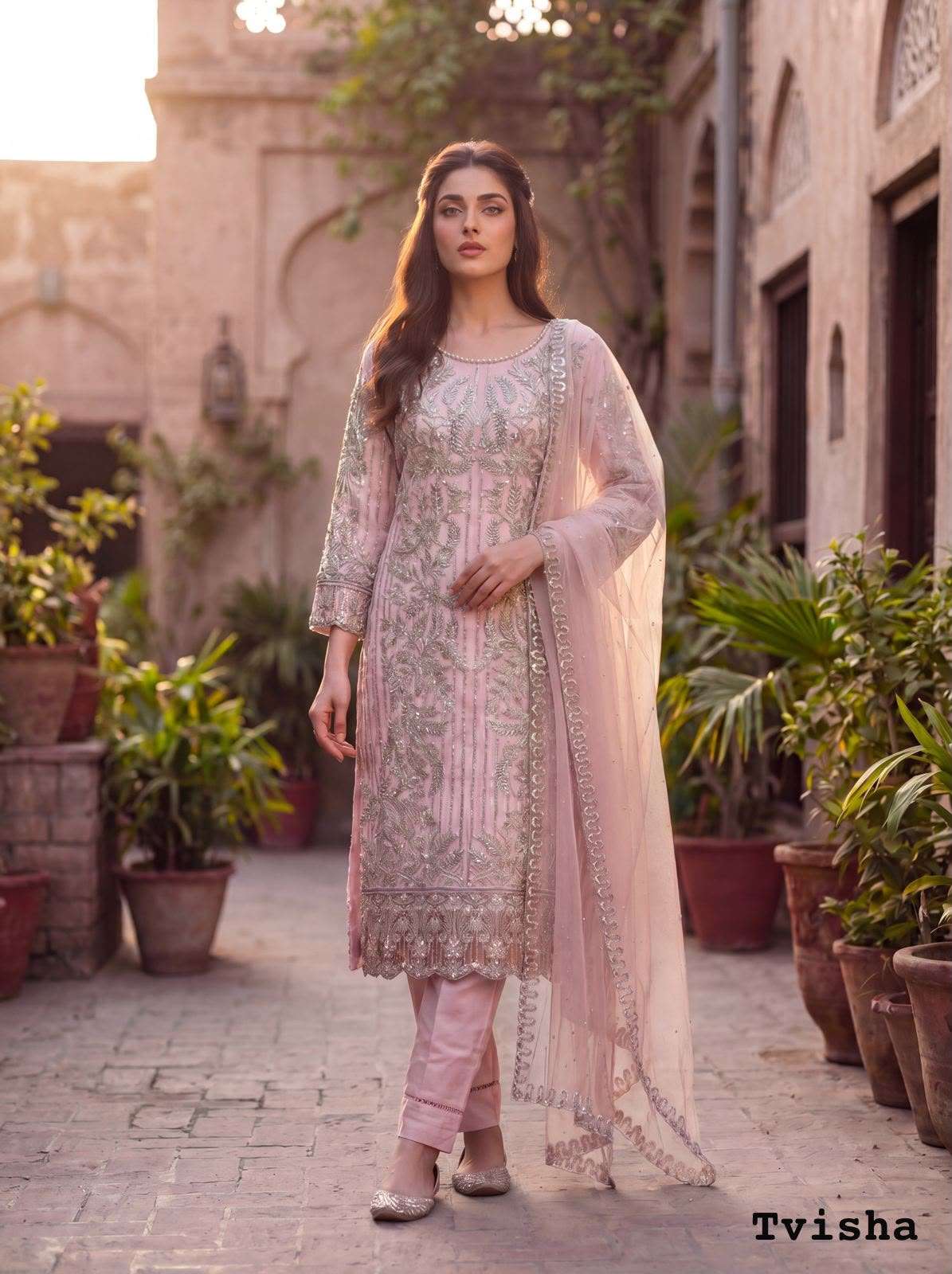 INLI TVISHA VOL 1 NET HEAVY EMBROIDERY DESIGNER FESTIVE WEAR SUIT 