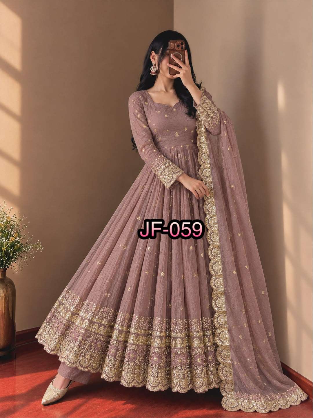 JF 059 CRUSH FABRIC HEAVY BEAUTIFUL DESIGNER LOOK PARTY WEAR ANARKALI GOWN STYLE DRESS 