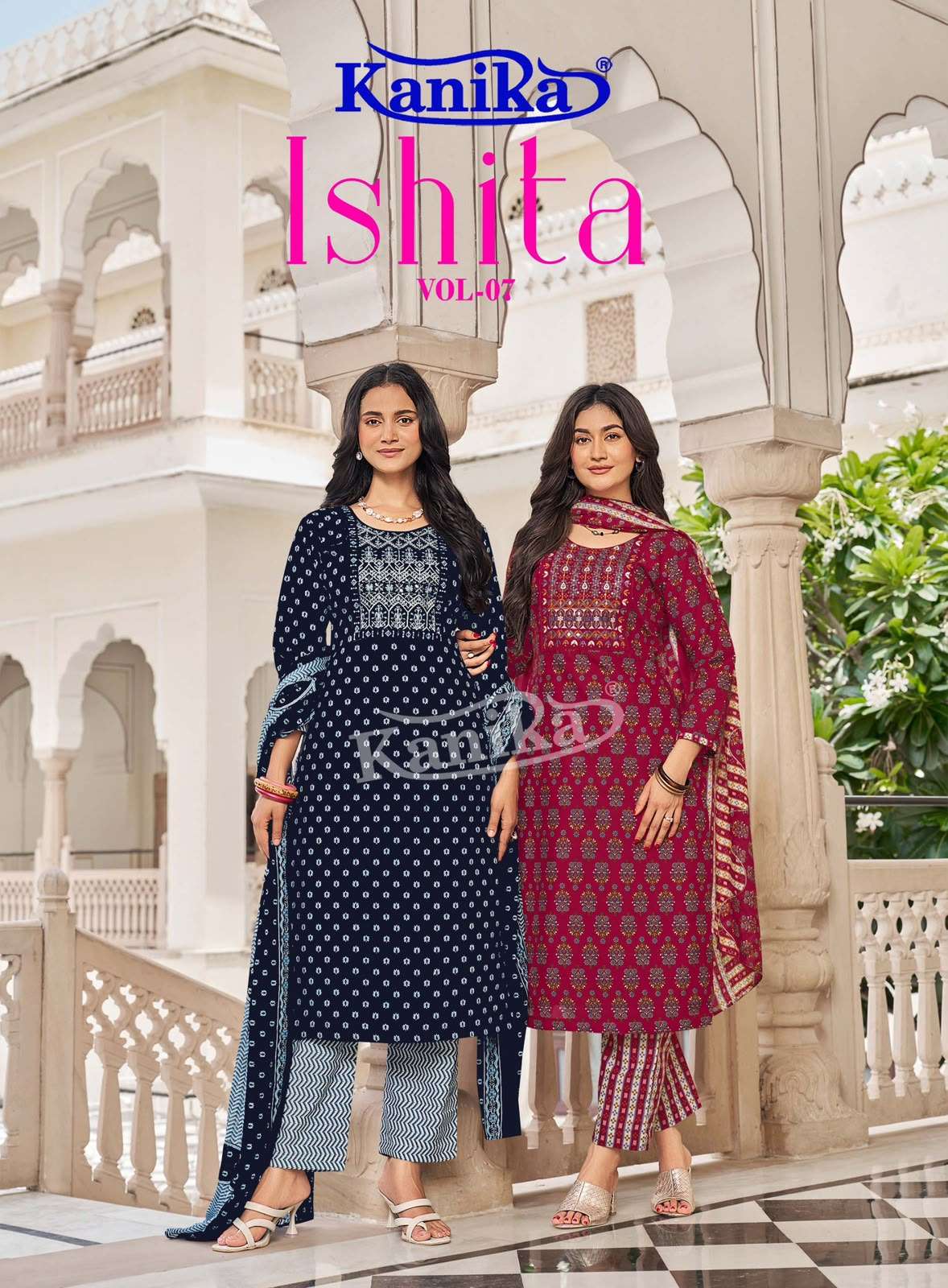 KANIKA ISHITA VOL 7 COTTON PRINTED LADIES STRAIGHT CUT KURTI BOTTOM AND DUPATTA SET 
