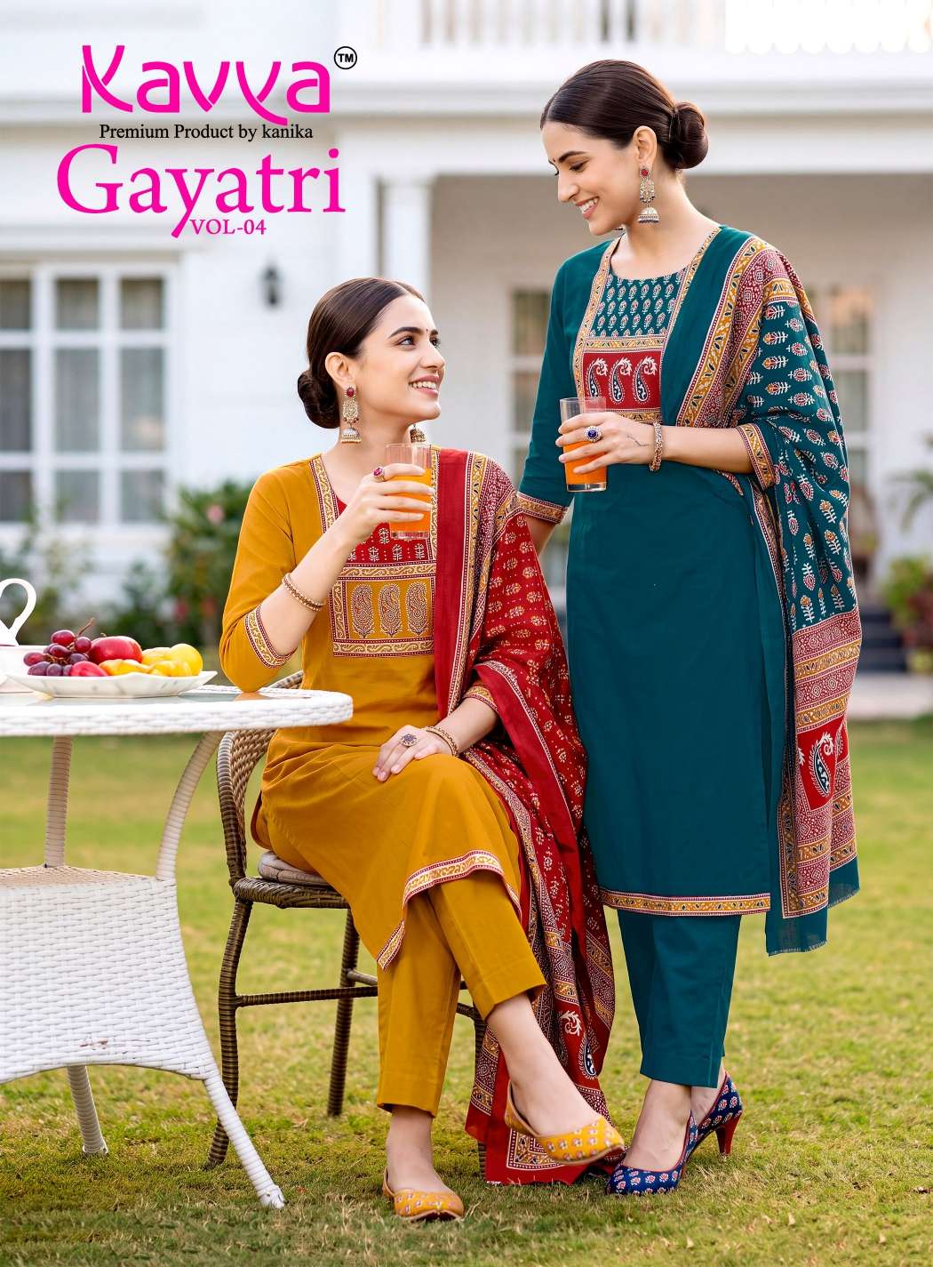 KAVYA GAYATRI VOL 4 COTTON FANCY WORKS KURTI WITH BOTTOM AND DUPATTA SET 