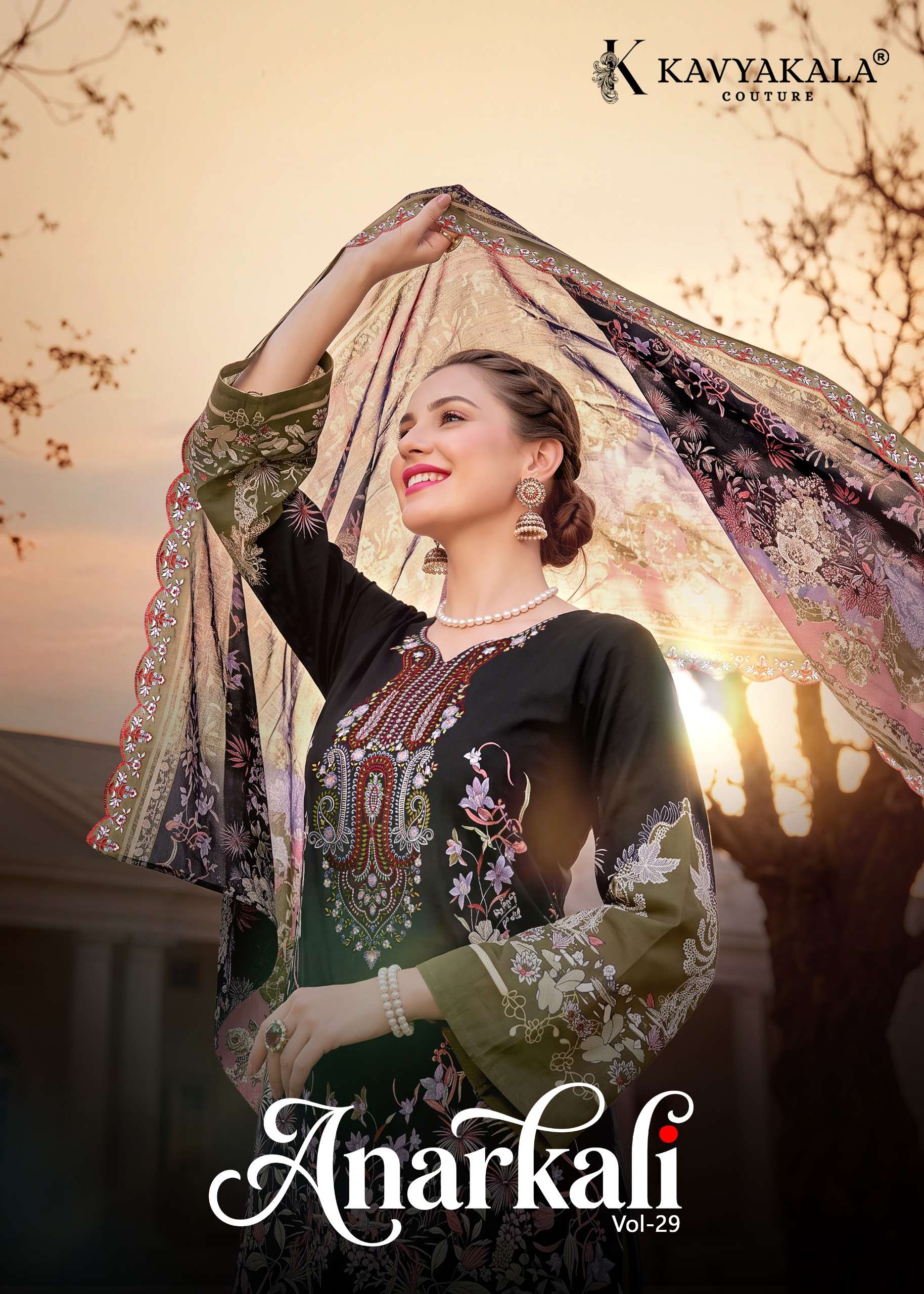 KAVYA KALA COUTURE ANARKALI VOL 29 LAWN COTTON DIGITAL PRINT WITH FANCY EMBROIDERY WORK SUIT