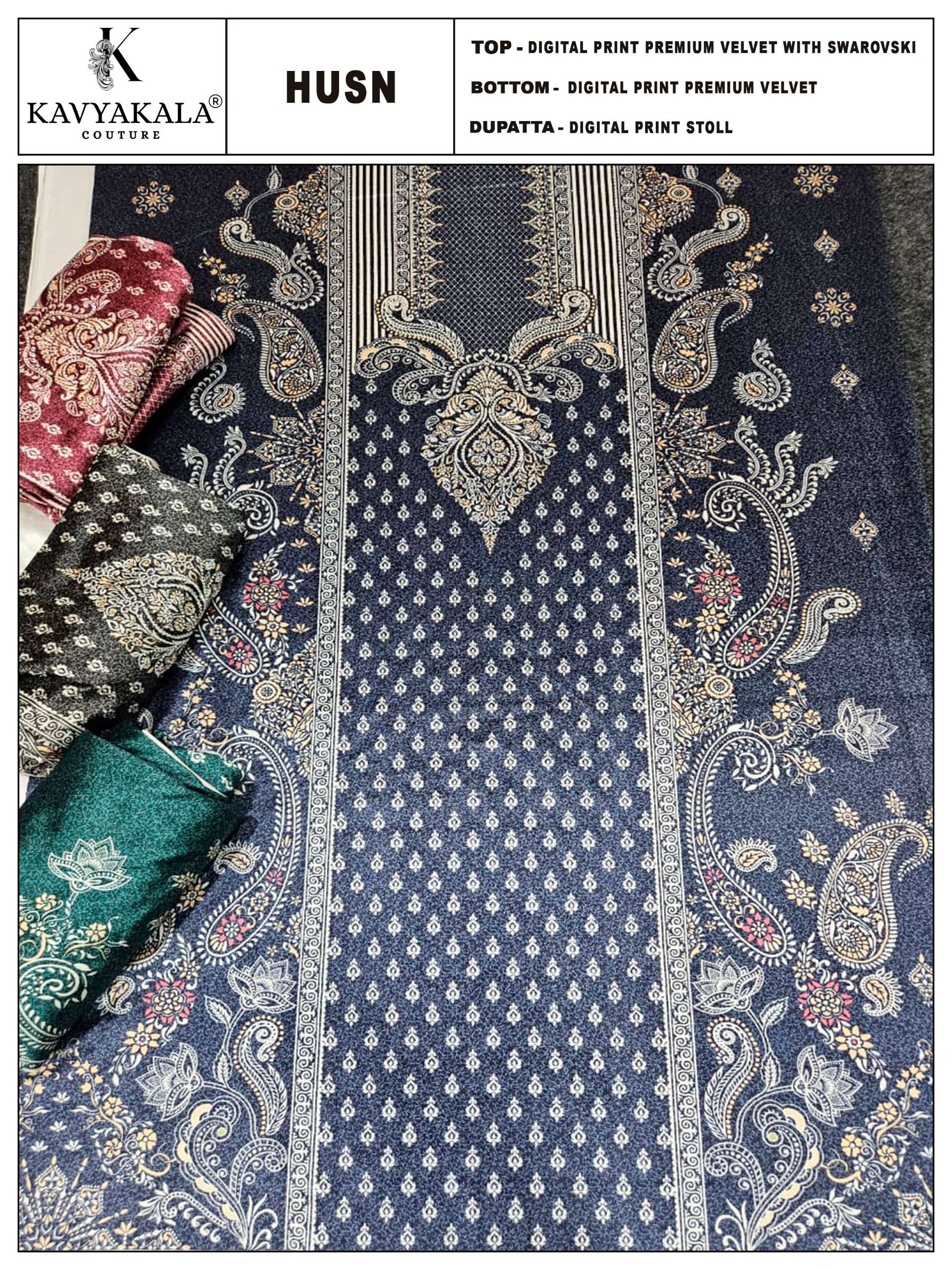 KAVYA‎ KALA COUTURE ‎‎‎‎HUSN VELVET DIGITAL PRINT WITH SWAROVSKI WORK SUIT
