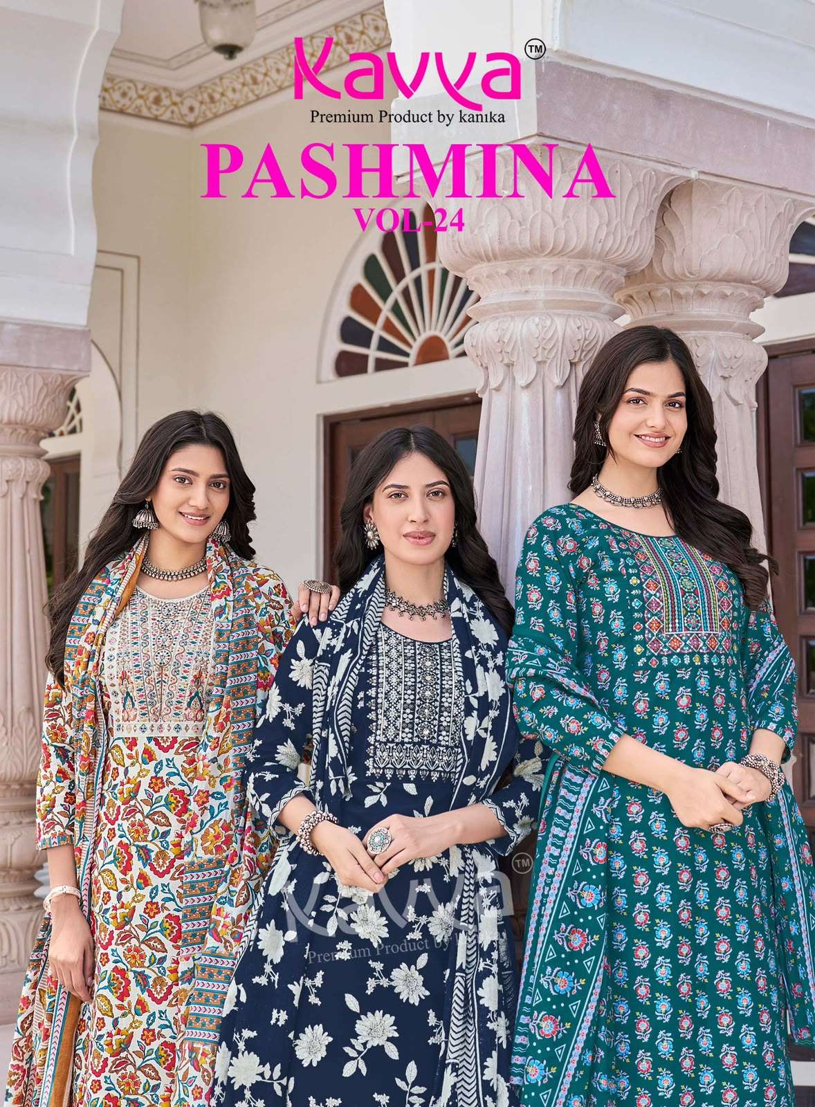 KAVYA PASHMINA VOL 24 COTTON PRINT FANCY STRAIGHT KURTI BOTTOM AND DUPATTA SET 