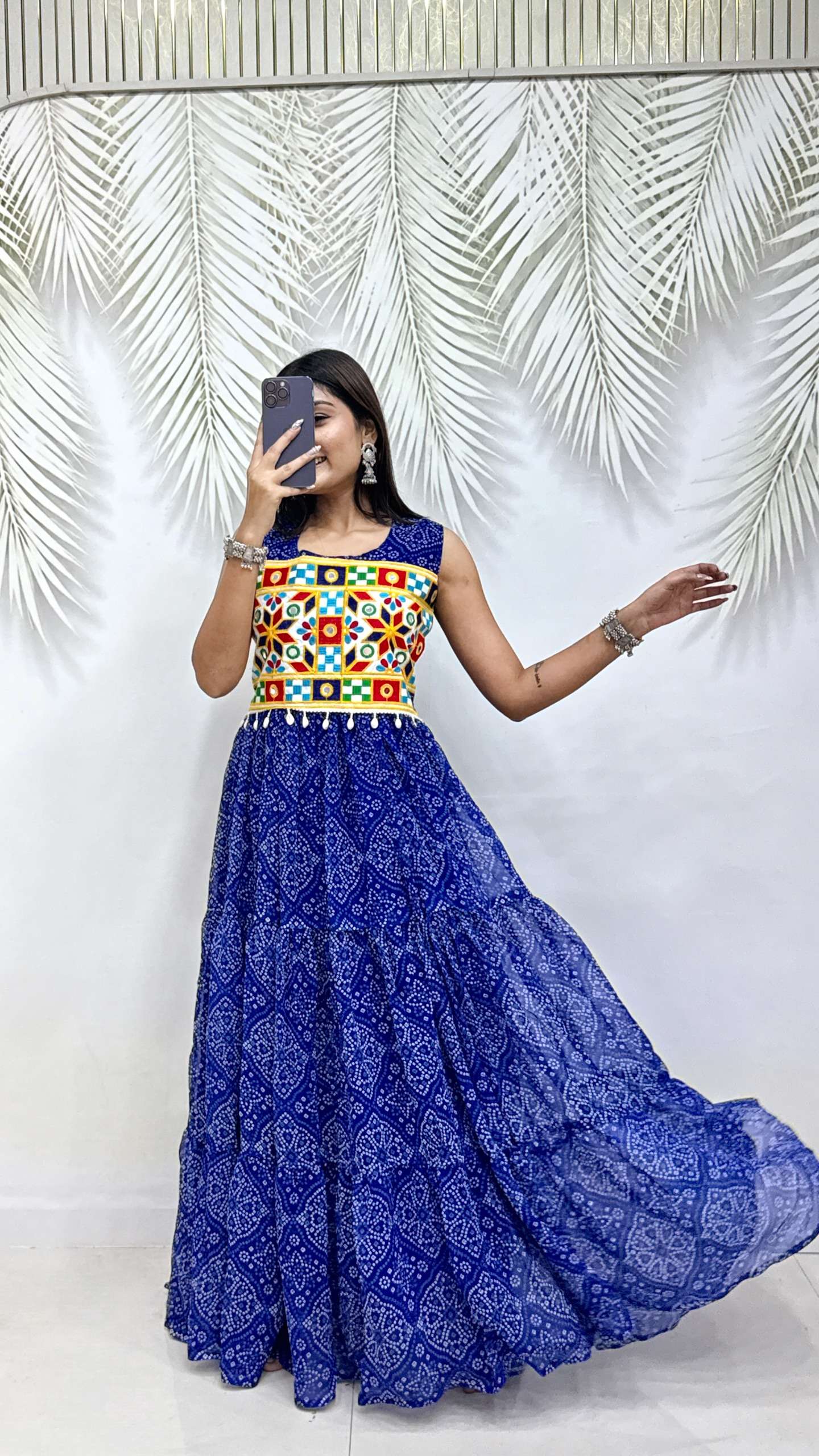 KD 10 GEORGETTE BANDHANI PRINT WITH FANCY WORK NAVRATRI WEAR LADIES GOWN 