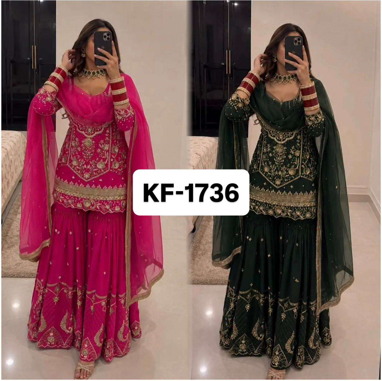 KF 1736 GEORGETTE HEAVY EMBROIDERED DESIGNER FESTIVE WEAR SHARARA SUIT