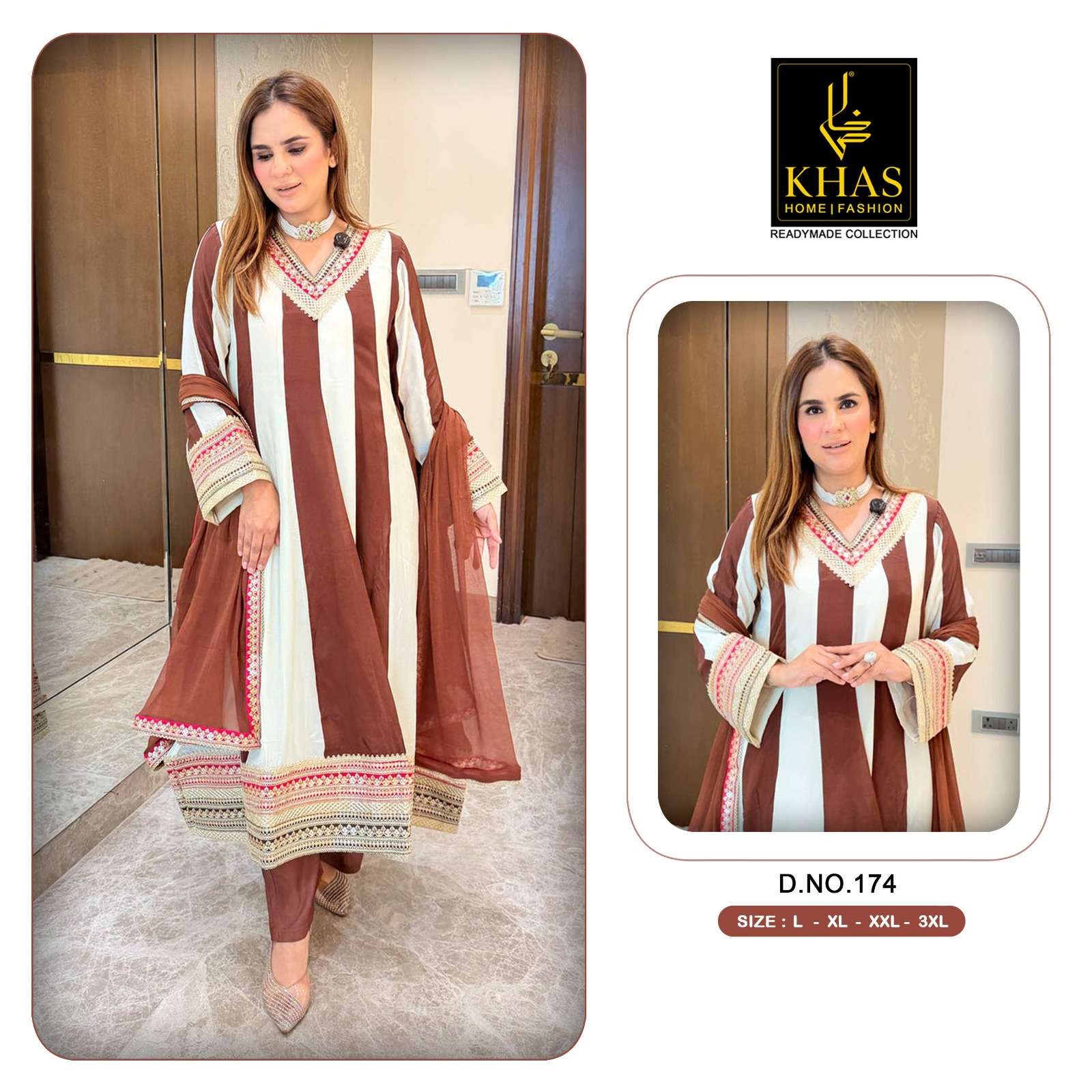 KHAS FASHION D NO 174 CHANDERI SILK DESIGNER WORK READY MADE SUIT