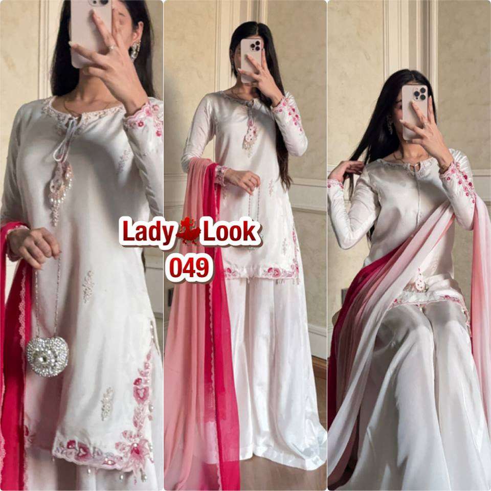 LADY LOOK 049 CREPE SILK BEAUTIFUL DESIGNER LOOK PARTY WEAR LADIES SUIT 