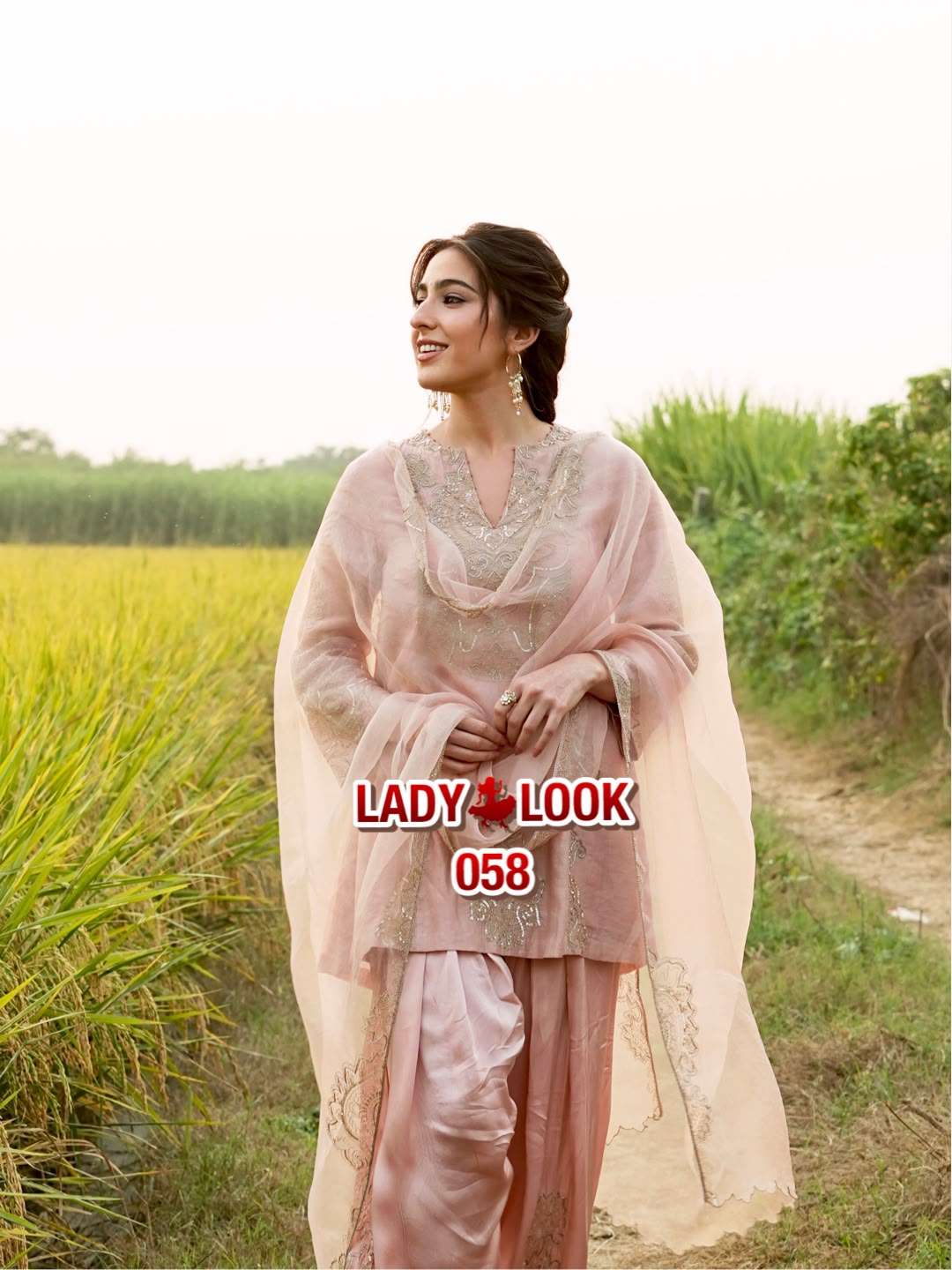 LADY LOOK 058 SILK PARTY WEAR DESIGNER LOOK TOP FARSHI PLAZZO AND DUPATTA 3 PCS SET 