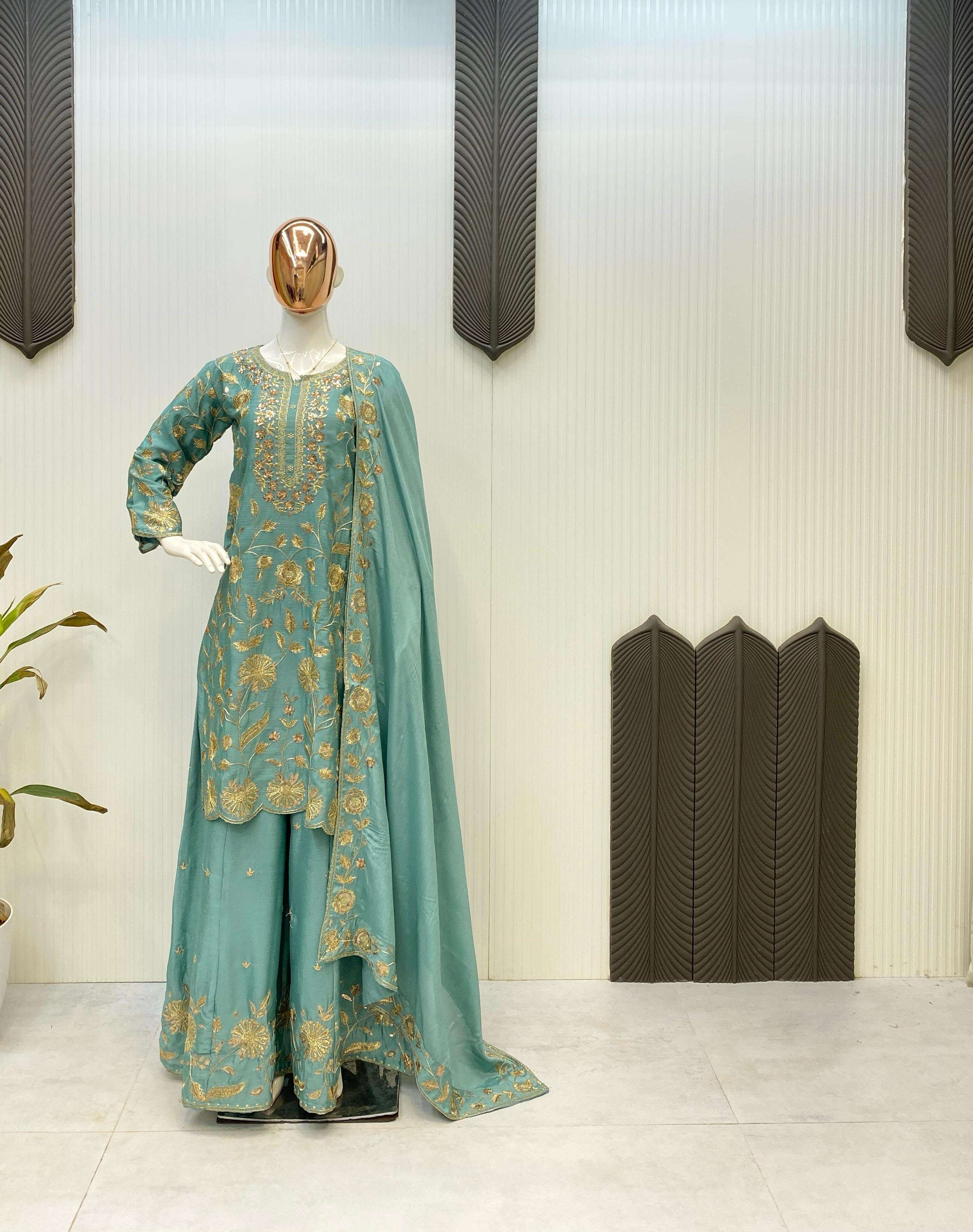 LG 1940 CHINON SEQUENCE EMBROIDERED WORK TOP PLAZZO WITH DUPATTA SET