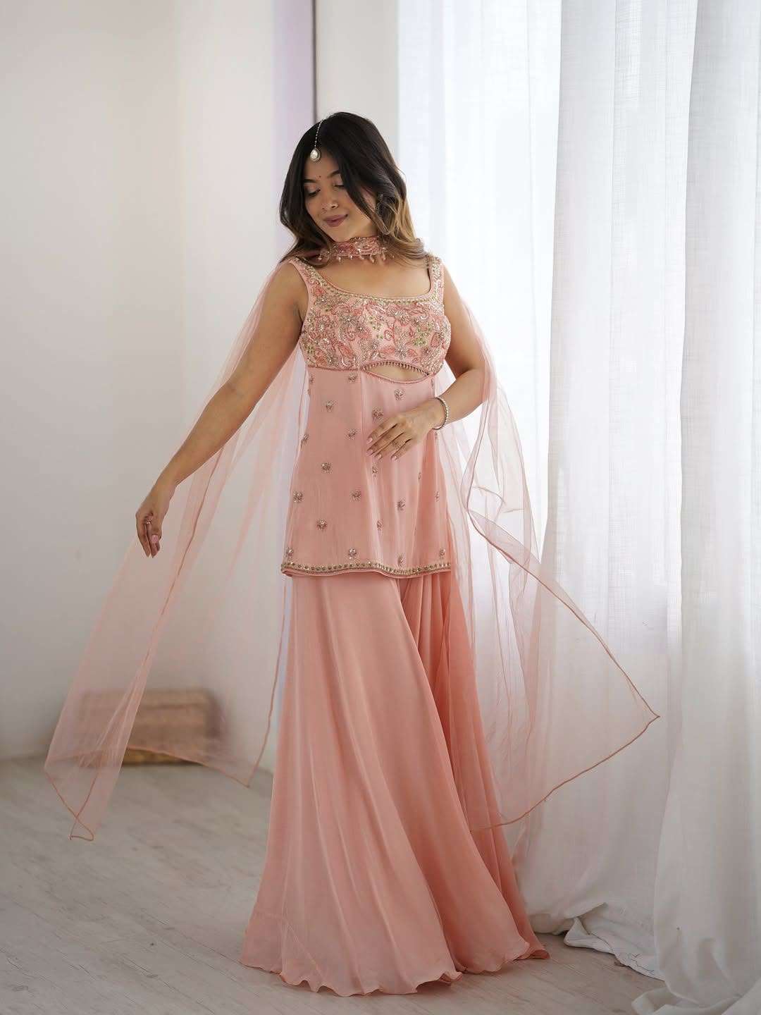 LG 1959 GEORGETTE PREETY LOOK DESIGNER LADIES TOP PLAZZO AND DUPATTA SET 