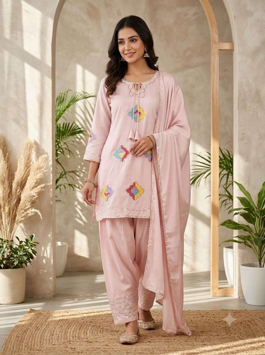 LG 2156 SILK SEQUENCE EMBROIDERY WORK KURTI SALWAR AND DUPATTA SET