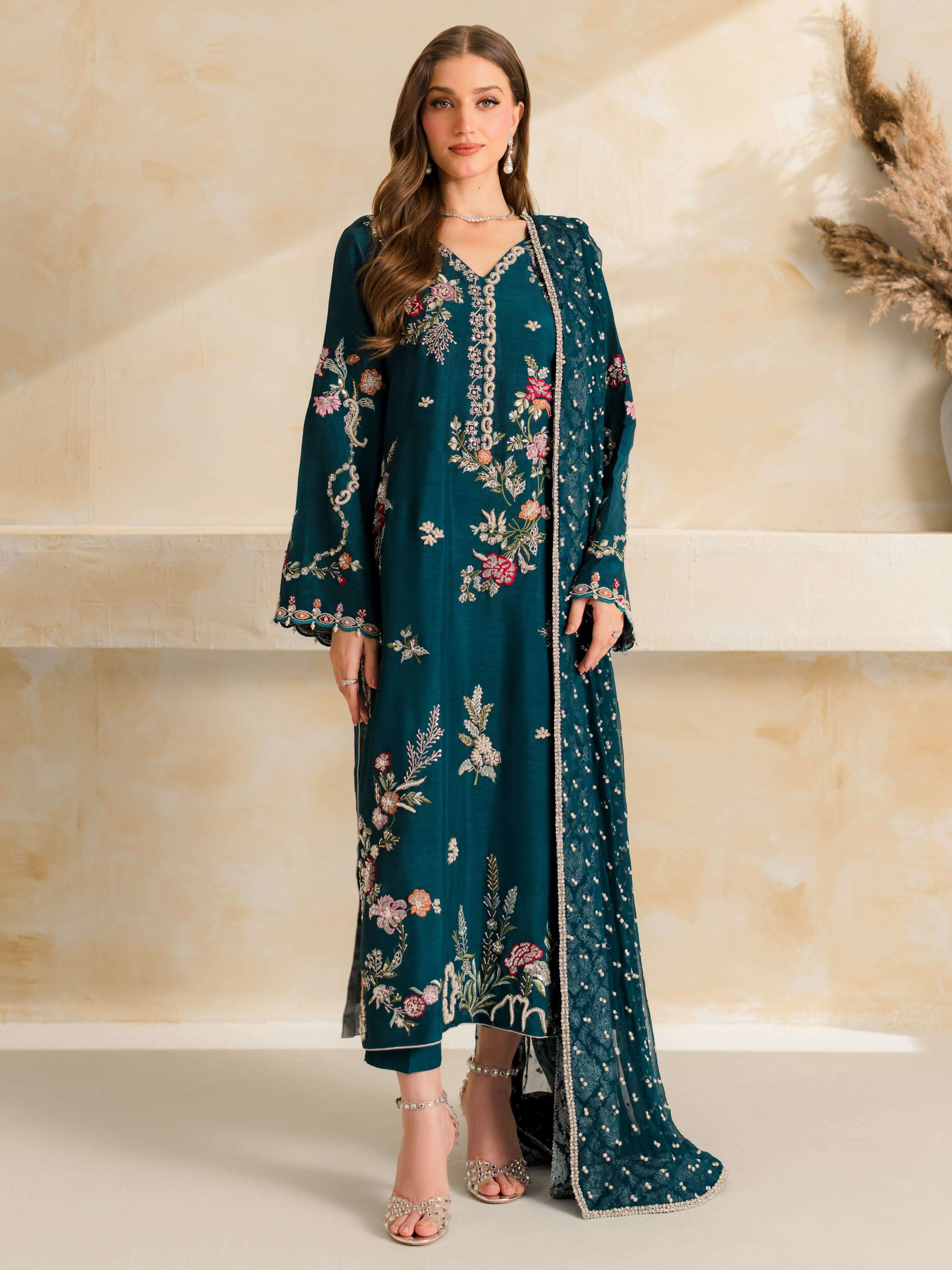 LG 2158 CHANDERI SILK BEAUTIFUL DESIGNER WORK PAKISTANI STYLE LADIES SUIT