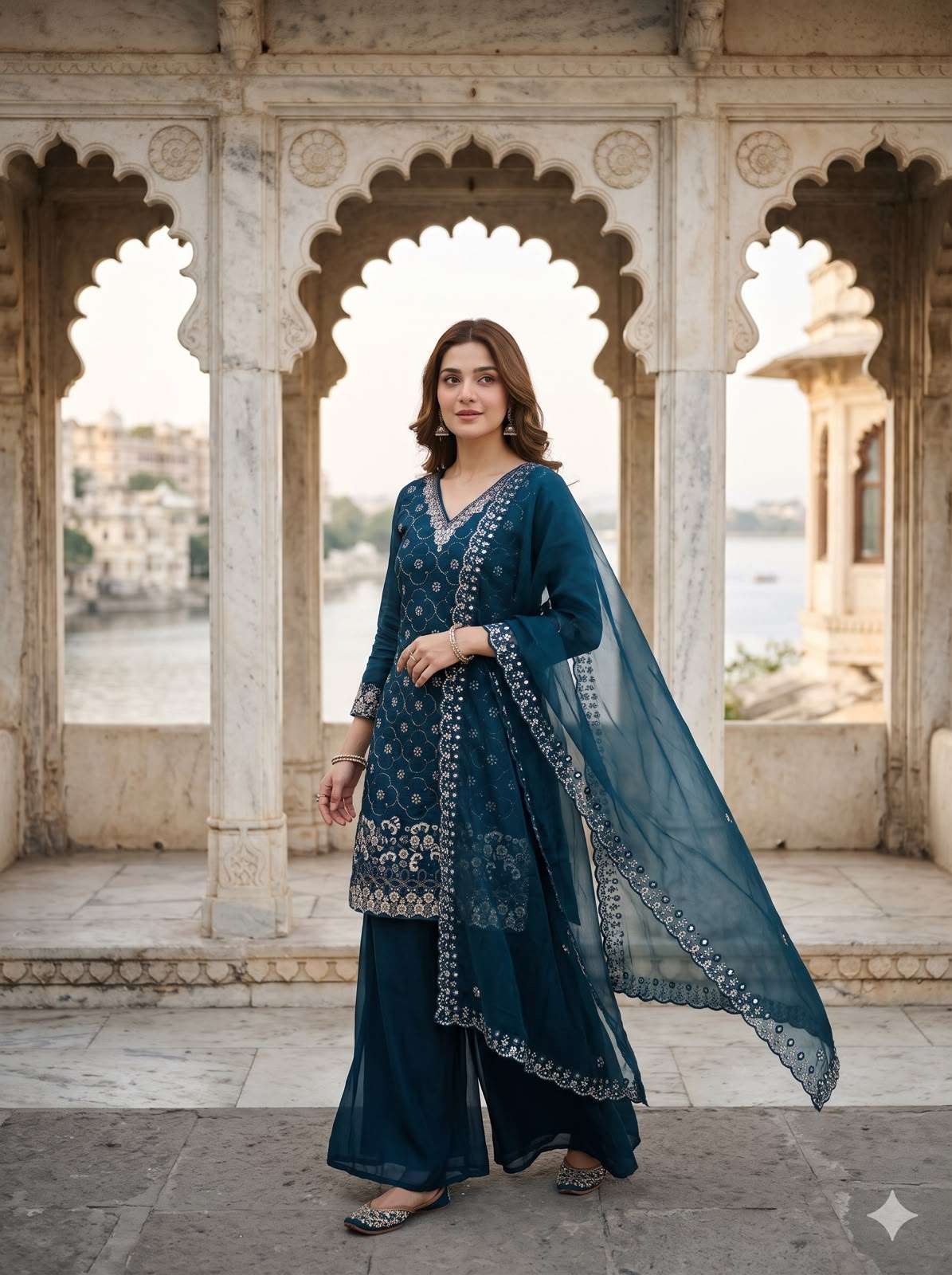 LG 23 SILK SEQUENCE EMBROIDERY DESIGNER WORK FESTIVE WEAR LADIES SUIT 