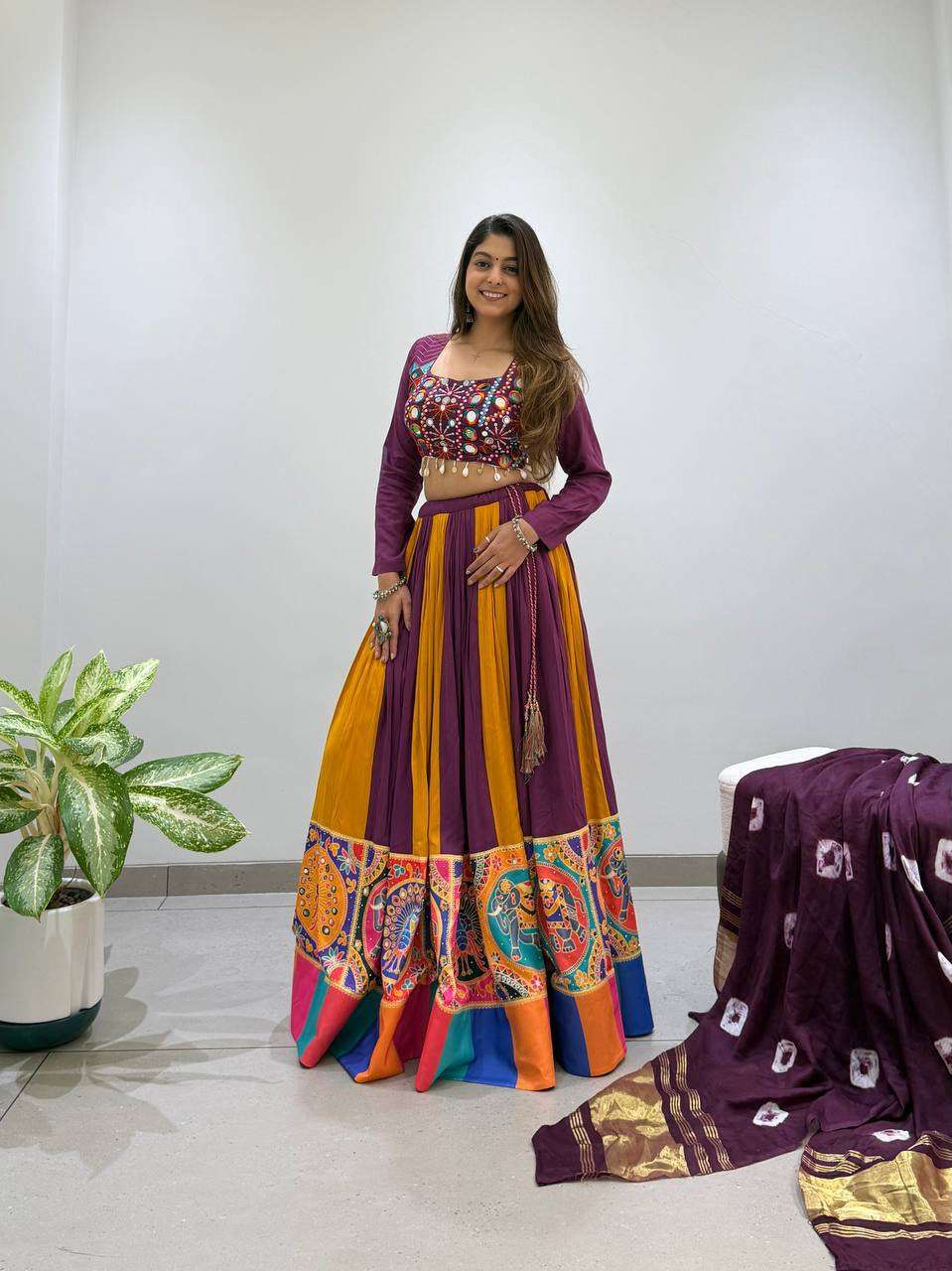 LM 25 RAYON MIRROR EMBROIDERY DESIGNER WORK NAVRATRI WEAR LEHENGA CHOLI COLLECTION 