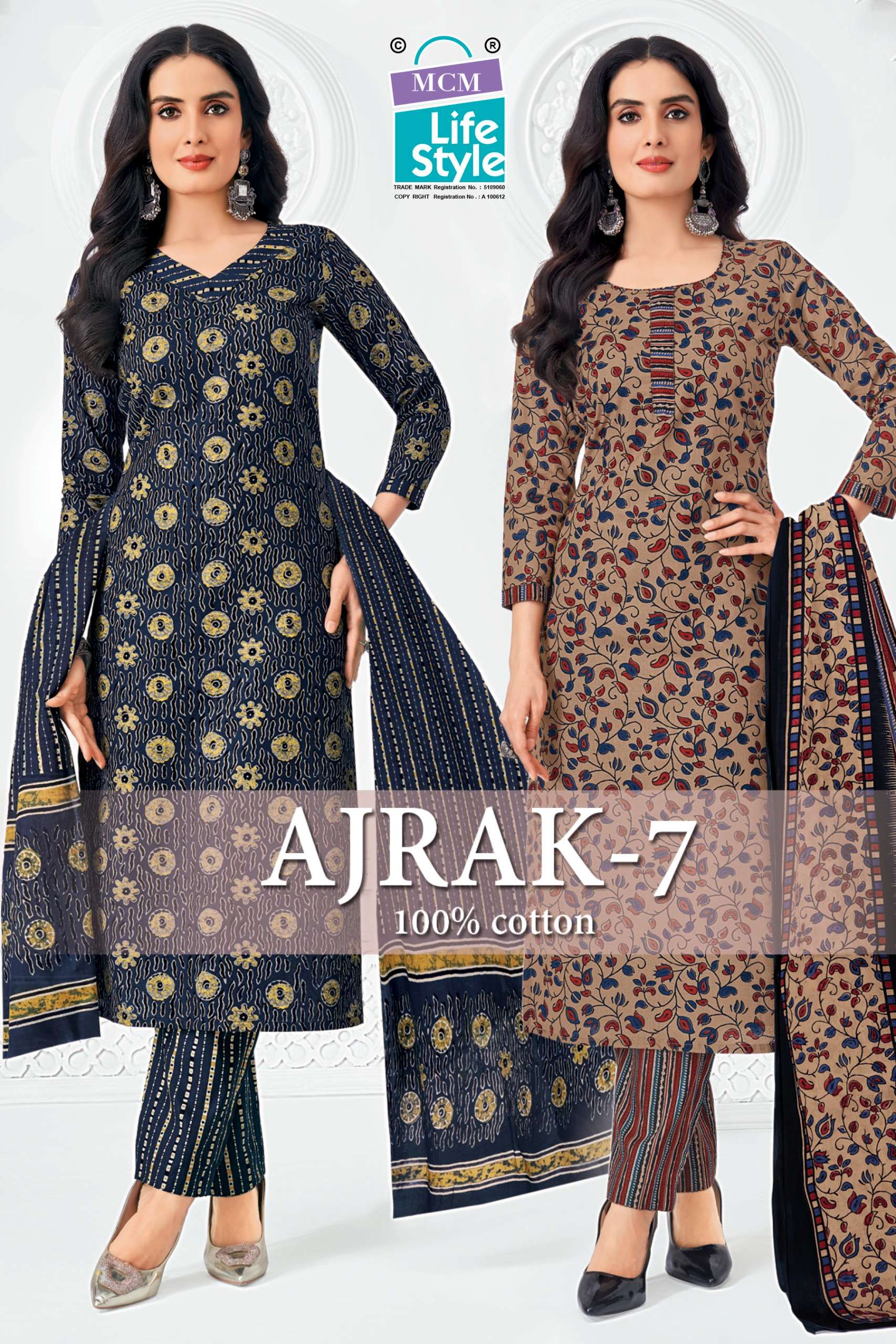 MCM LIFESTYLE AJRAK VOL 7 COTTON PRINTED LADIES STITCHED SUIT COLLECTION 
