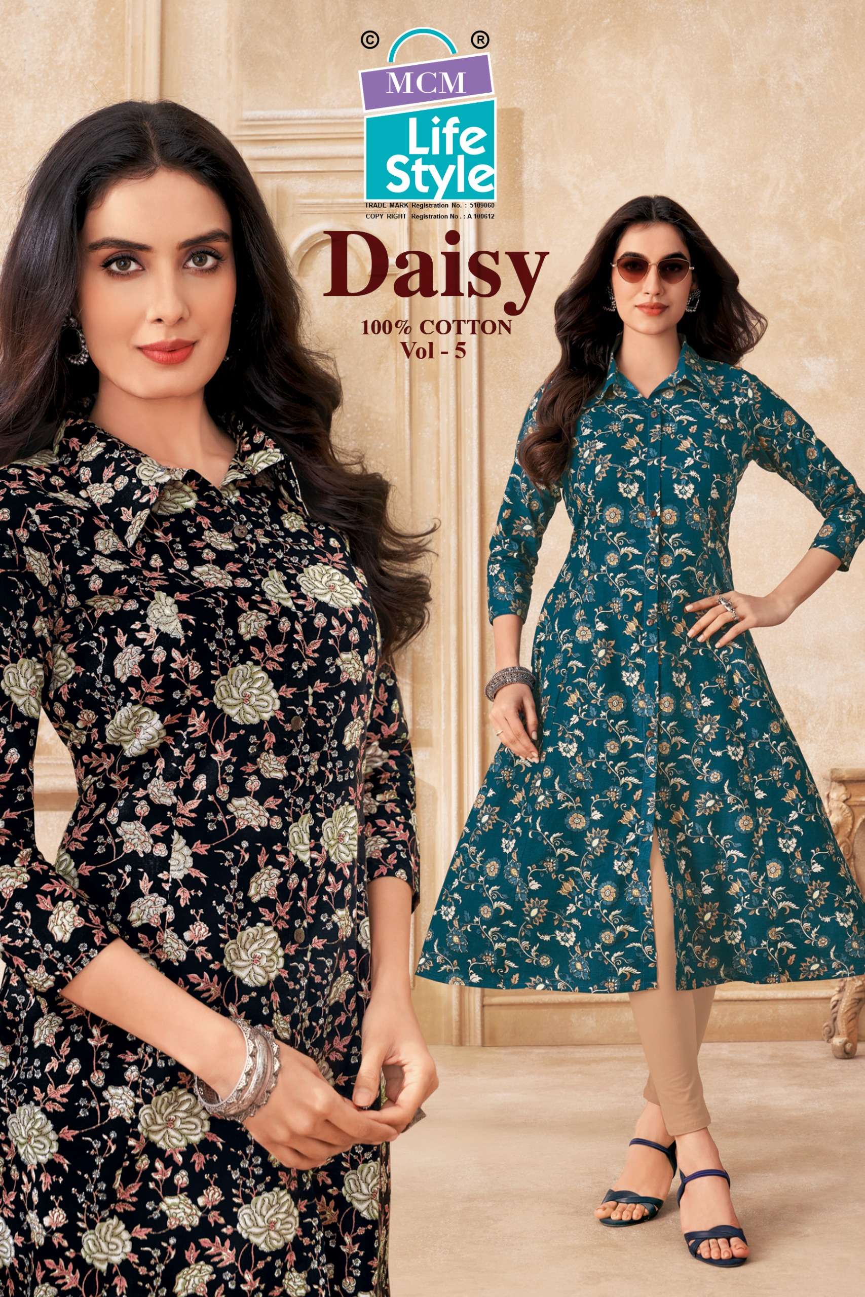 MCM LIFESTYLE DAISY VOL 5 COTTON PRINTED A LINE PATTERNS LADIES KURTI 