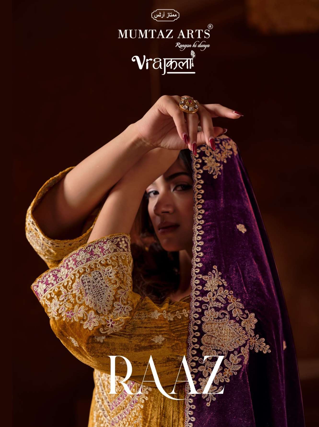 MUMTAZ ARTS RAAZ VELVET HEAVY EMBROIDERED DESIGNER WORKED FESTIVE WEAR SUIT