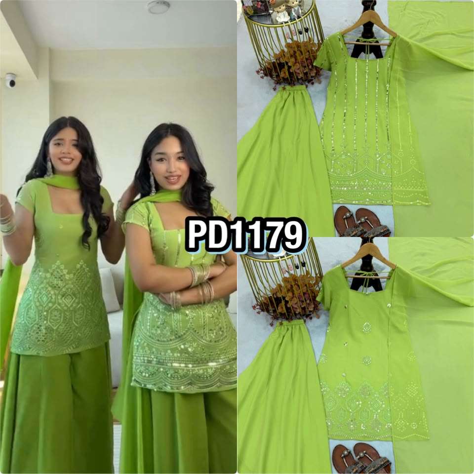 PD 1179 GEORGETTE PARTY WEAR DESIGNER LOOK TOP PLAZZO AND DUPATTA SET 