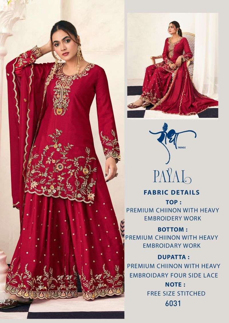 RADHA TRENDZ PAYAL CHINON HEAVY EMBROIDERED DESIGNER FESTIVE WEAR LADIES SUIT 