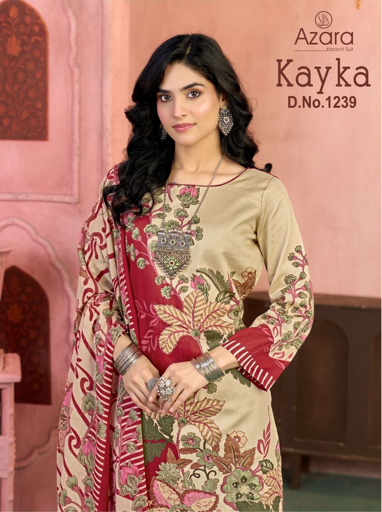 RADHIKA FASHION AZARA KAYKA D NO 1239 JAM COTTON PRINT WITH FANCY WORK SUIT 