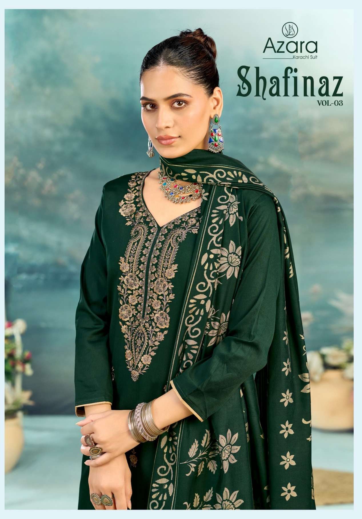 RADHIKA FASHION AZARA SHAFINAZ VOL 3 JAM COTTON PRINT WITH FANCY WORK SUIT