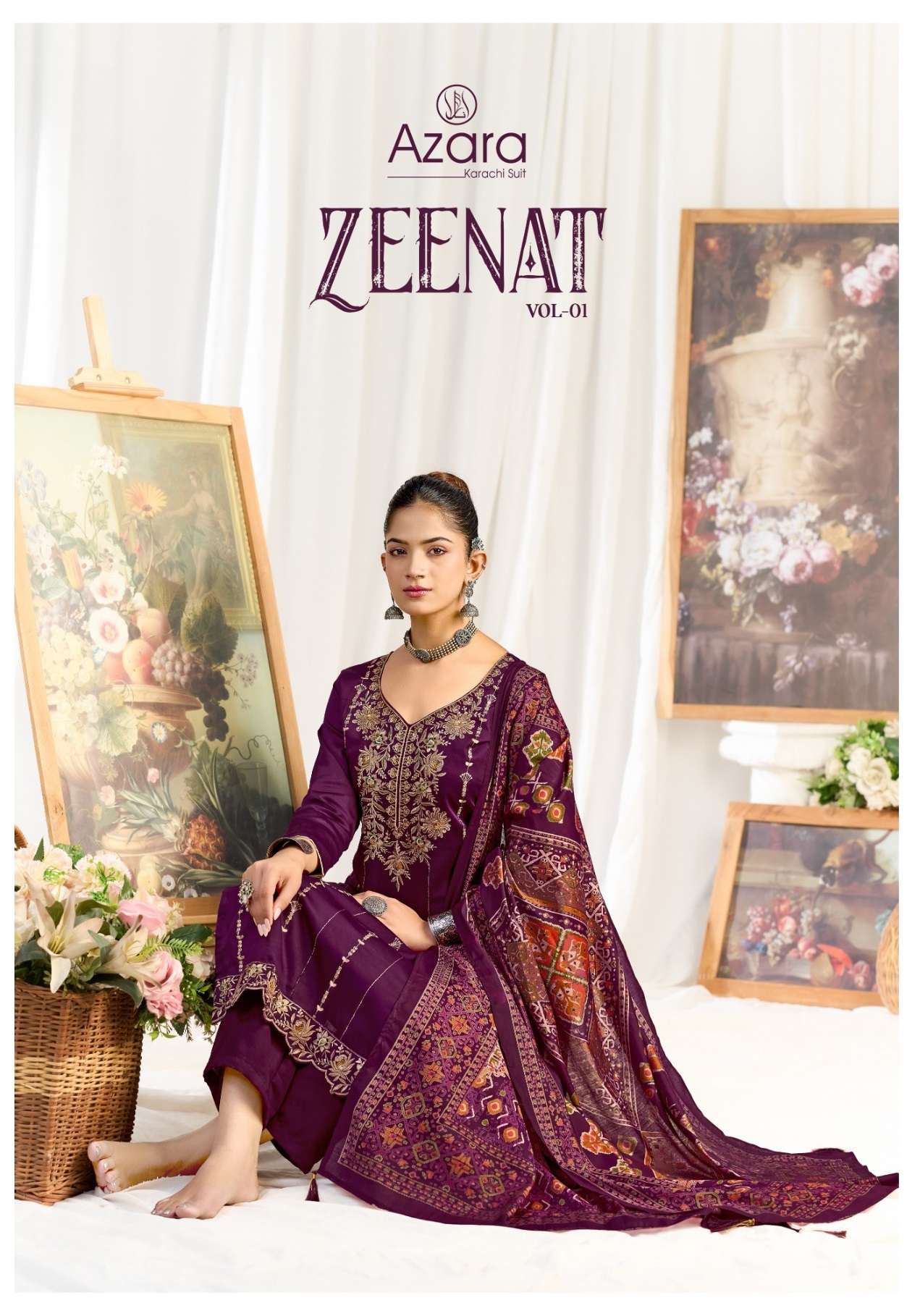 RADHIKA FASHION AZARA ZEENAT JAM COTTON PRINT WITH FANCY WORK SUIT 