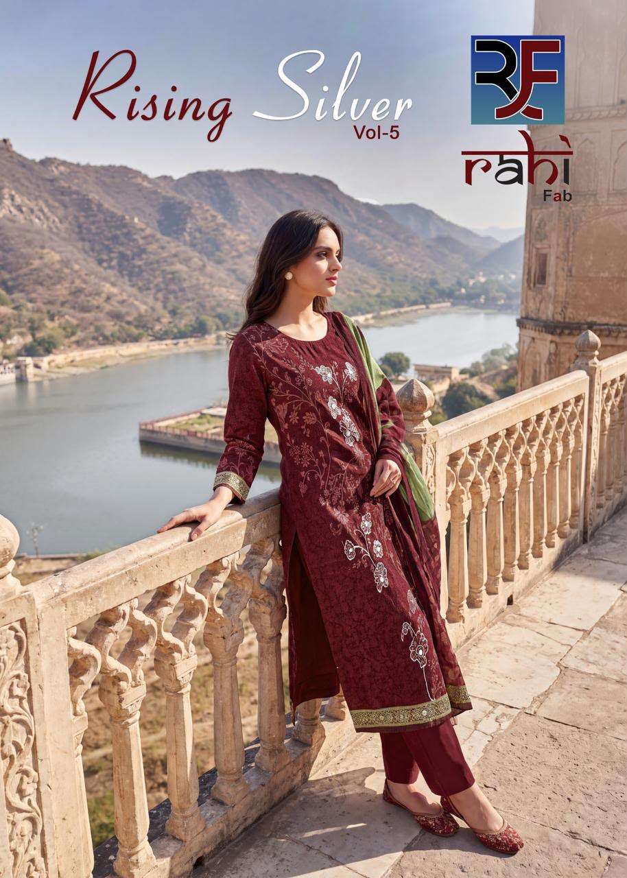 RAHI FAB RISING SILVER VOL 5 COTTON PRINTED WITH FANCY WORKS SUIT