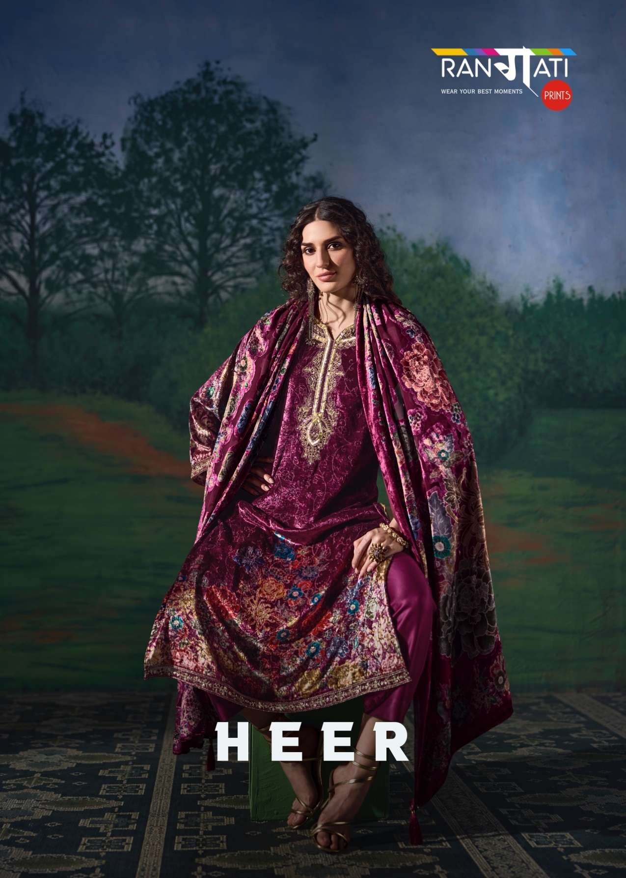 RANGATI PRINTS HEER VELVET WITH HEAVY EMBROIDERED DESIGNER WORK SUIT 