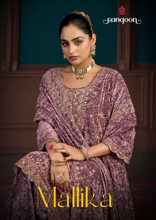 RANGOON  MALLIKA MAKHMAL VELVET HEAVY DESIGNER WORKED READY MADE SUIT