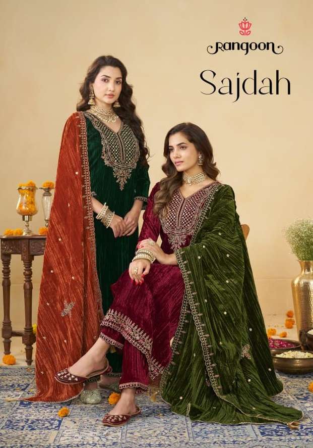 RANGOON SAJDAH CRUSH FABRIC DESIGNER WORK READY MADE LADIES SUIT
