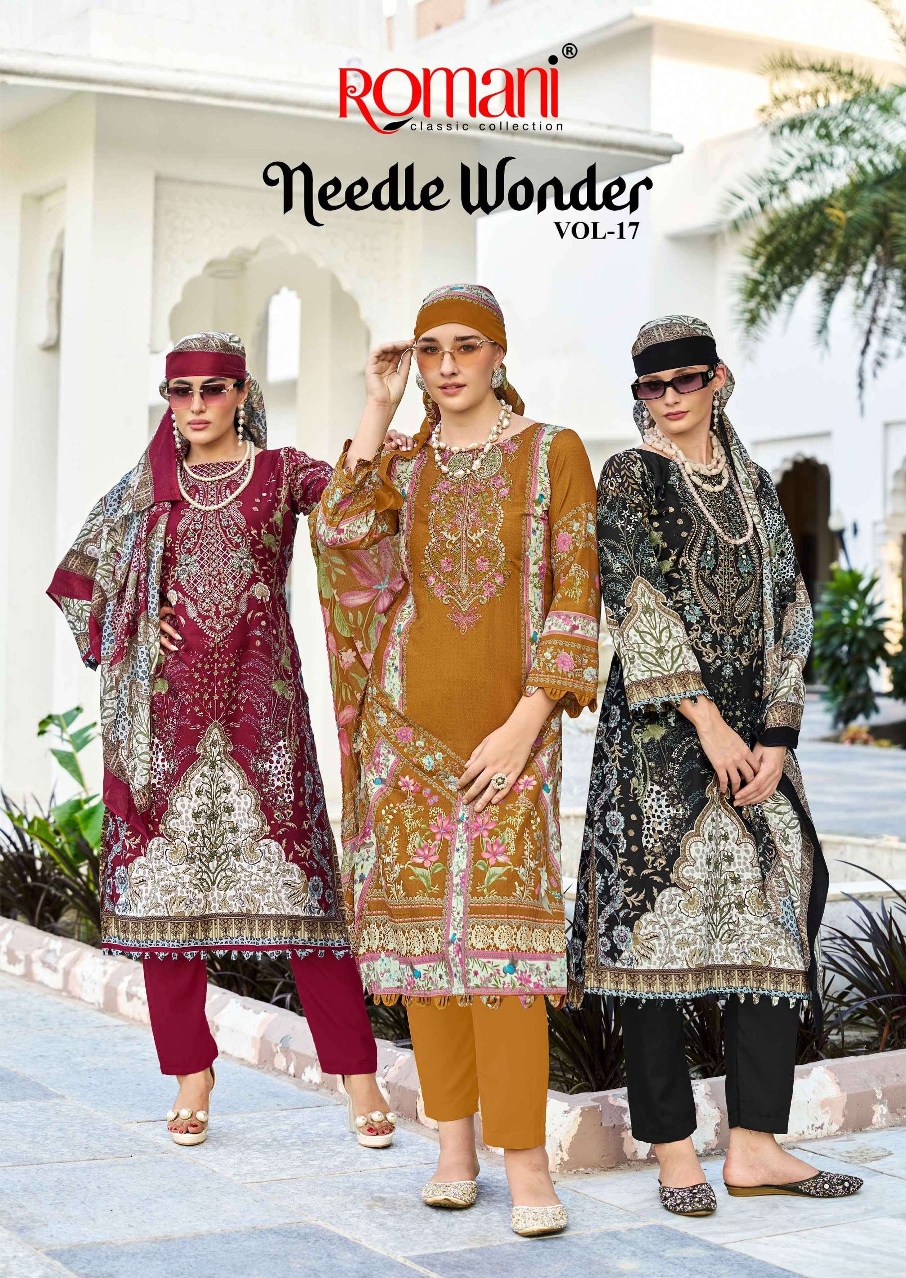ROMANI NEEDLE WONDER VOL 17 COTTON DIGITAL PRINTS WITH FANCY WORK SUIT