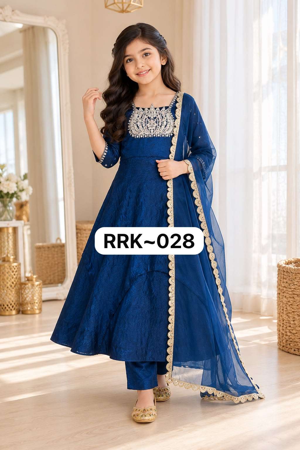 RRK 028 CRUSH FABRIC DESIGNER WORK KIDS WEAR READY MADE GOWN SUIT